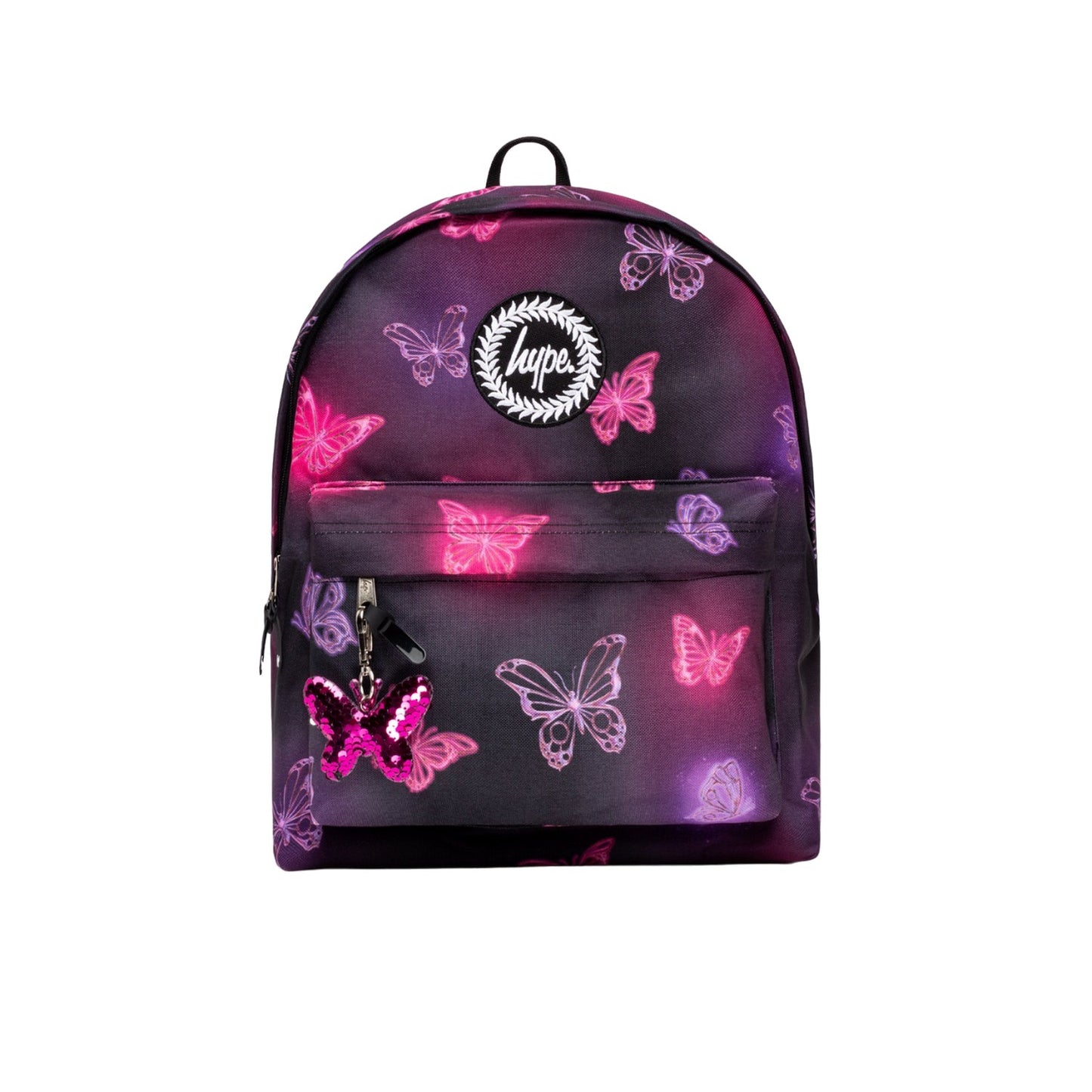 Pink-Purple-Black - Front - Hype Chrome Glow Butterfly Backpack