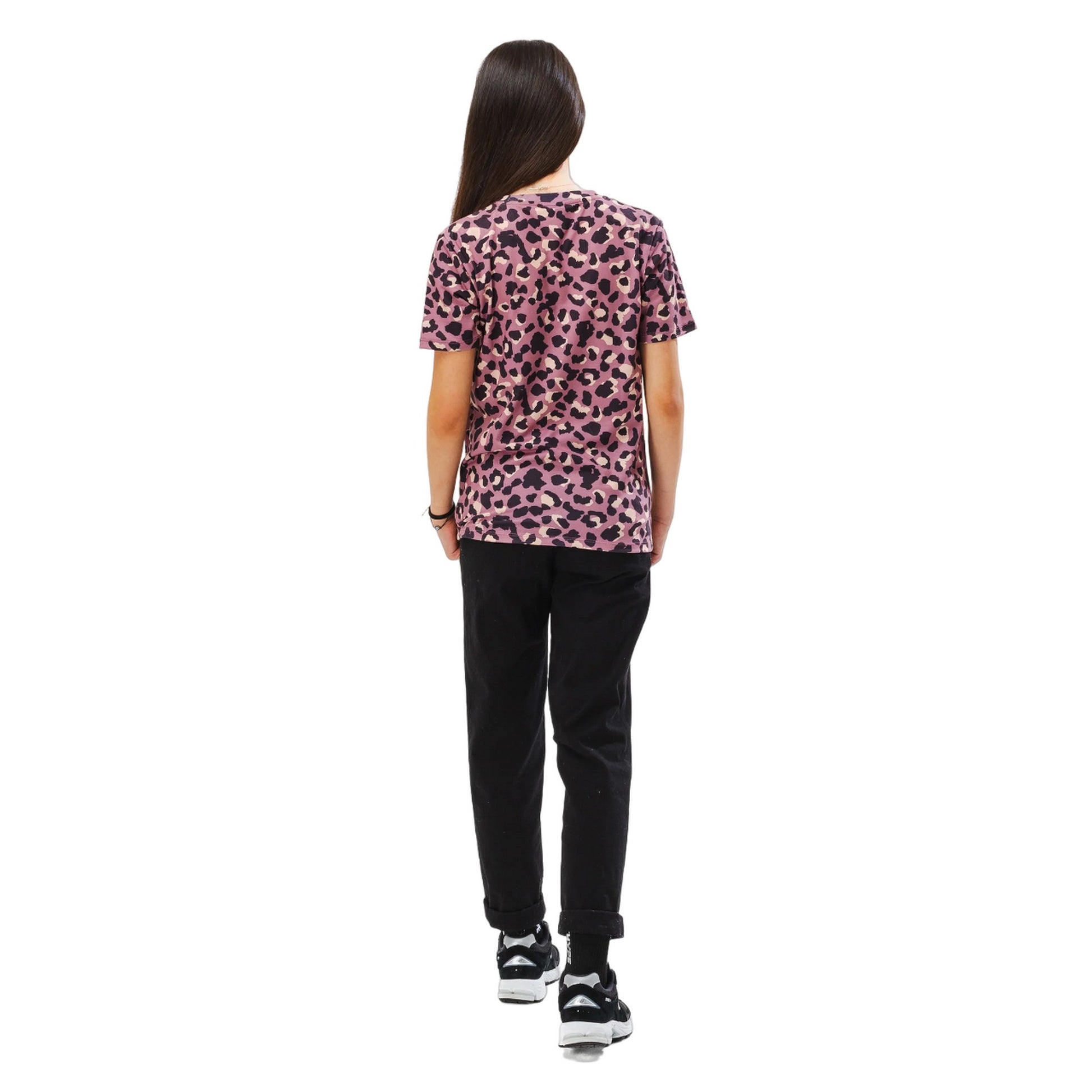 Purple-Black-Cream - Back - Hype Girls Tonal Leopard Print T-Shirt