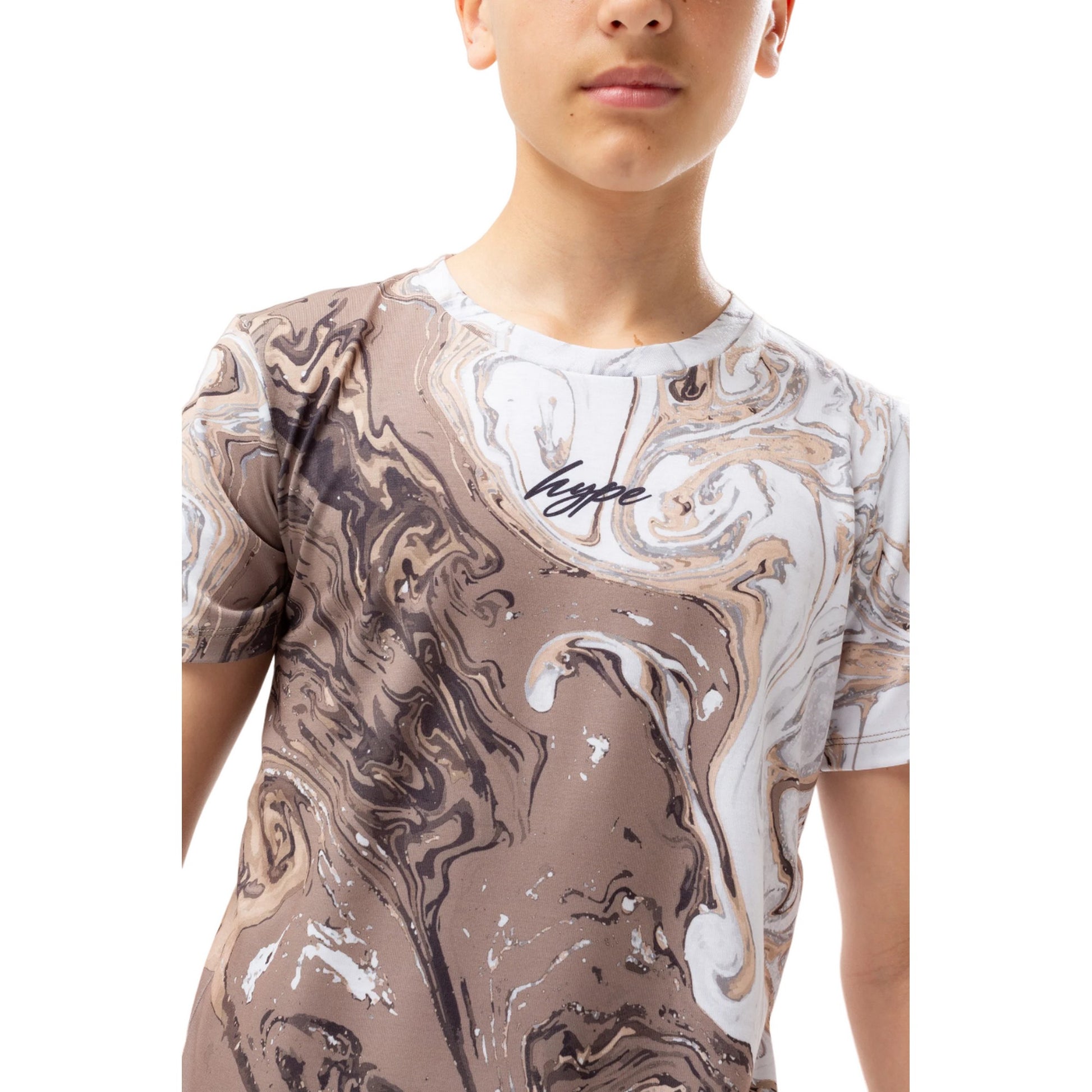 Beige - Side - Hype Boys Marble Effect T-Shirt
