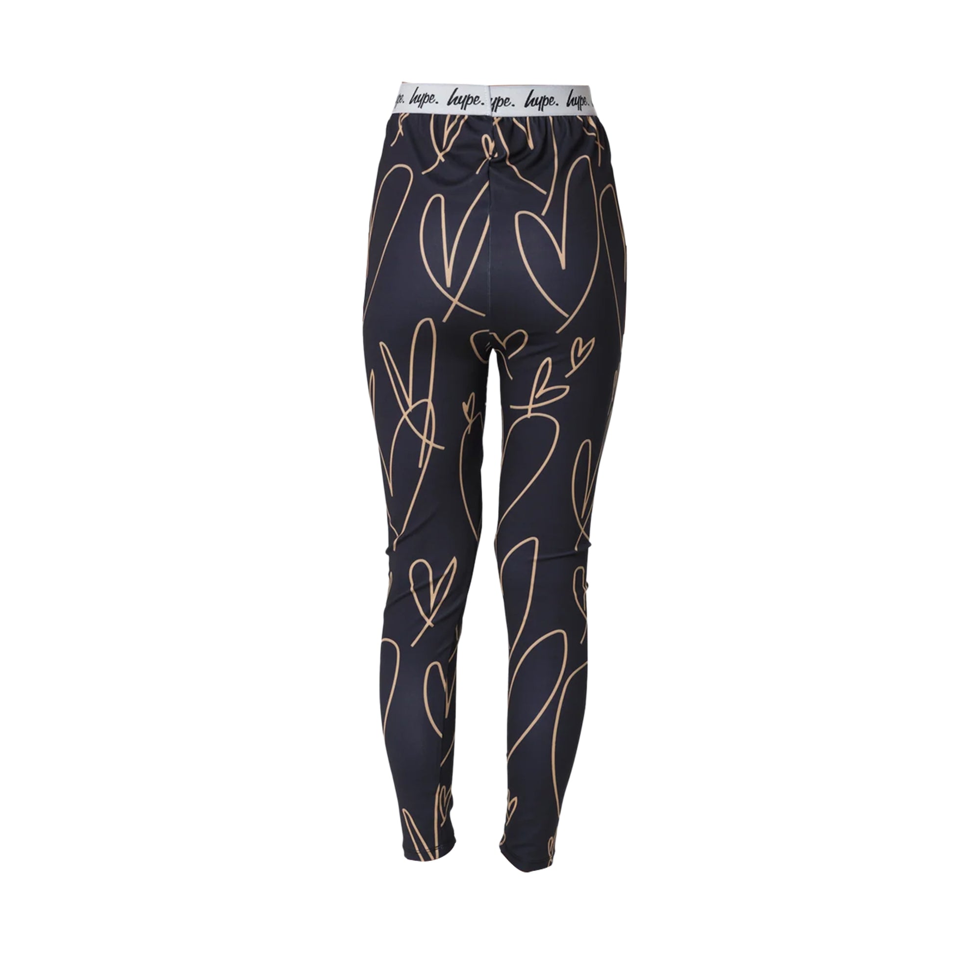 Black-Beige - Back - Hype Girls Scribble Heart Leggings
