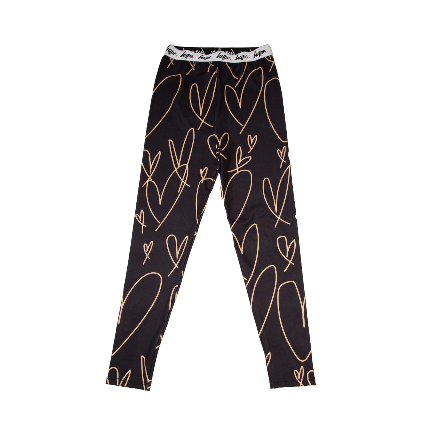 Black-Beige - Front - Hype Girls Scribble Heart Leggings