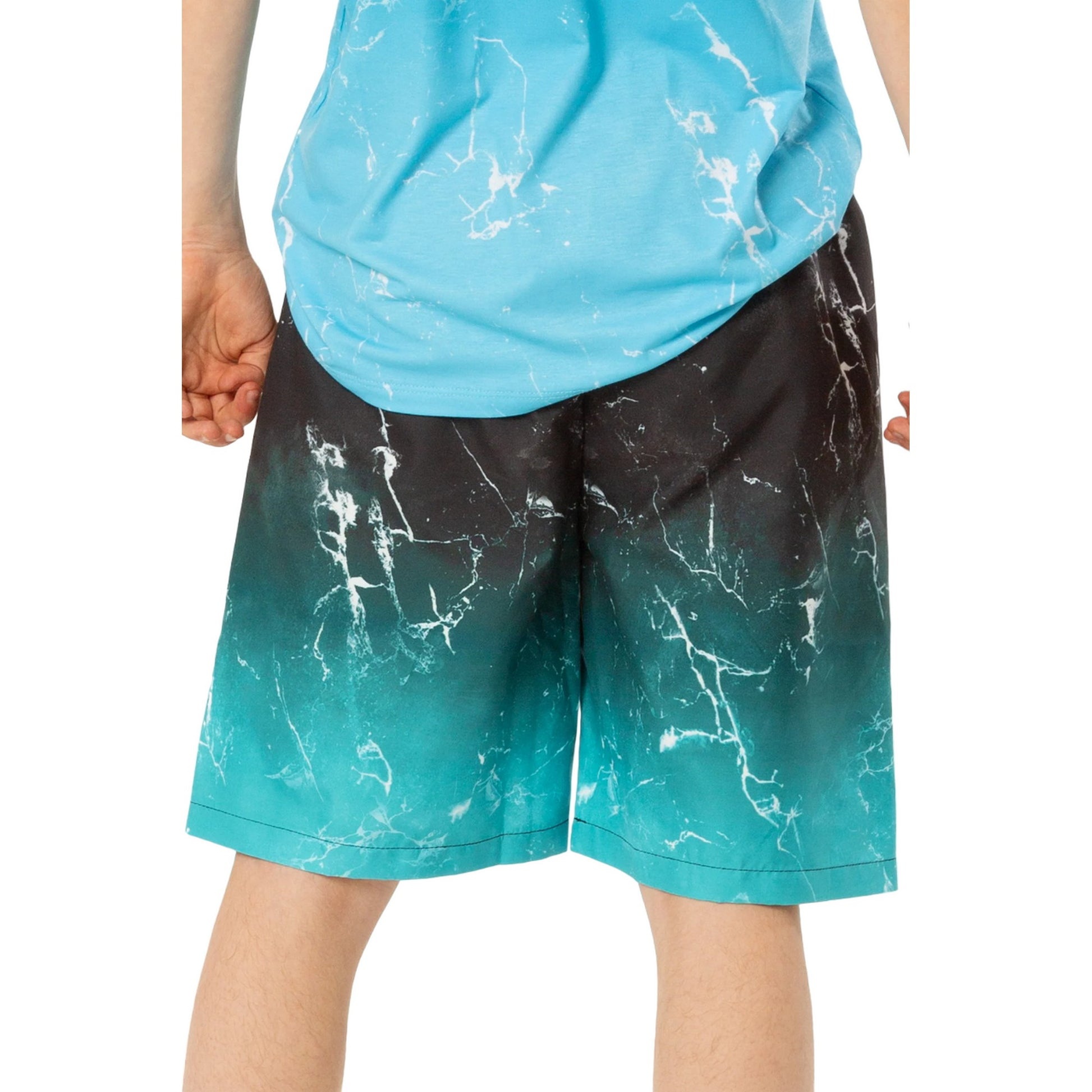 Mint-Black - Back - Hype Boys Fade Marble Effect Swim Shorts