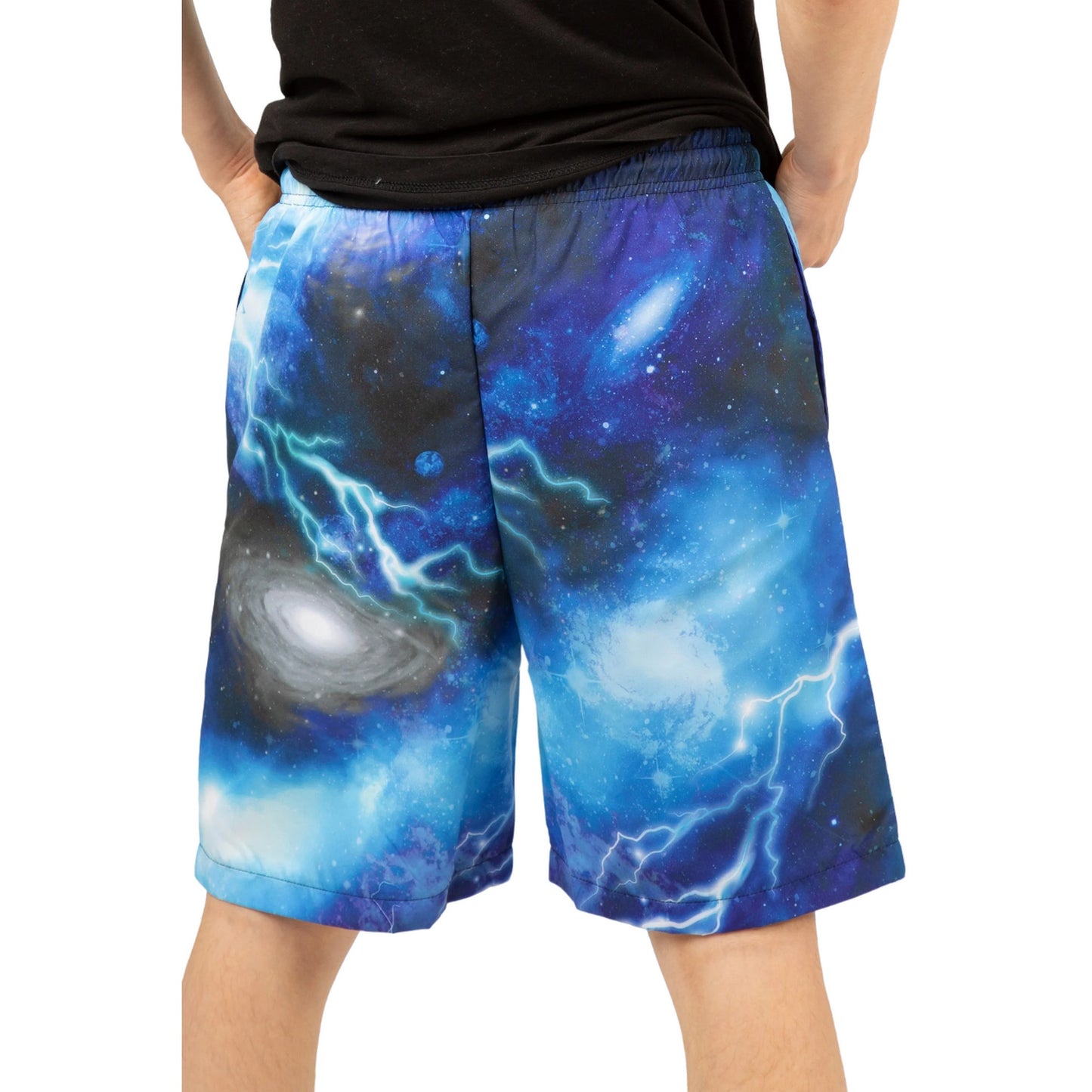 Blue-White - Back - Hype Boys Lightning Sky Outline Mini Script Swim Shorts