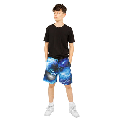 Blue-White - Lifestyle - Hype Boys Lightning Sky Outline Mini Script Swim Shorts