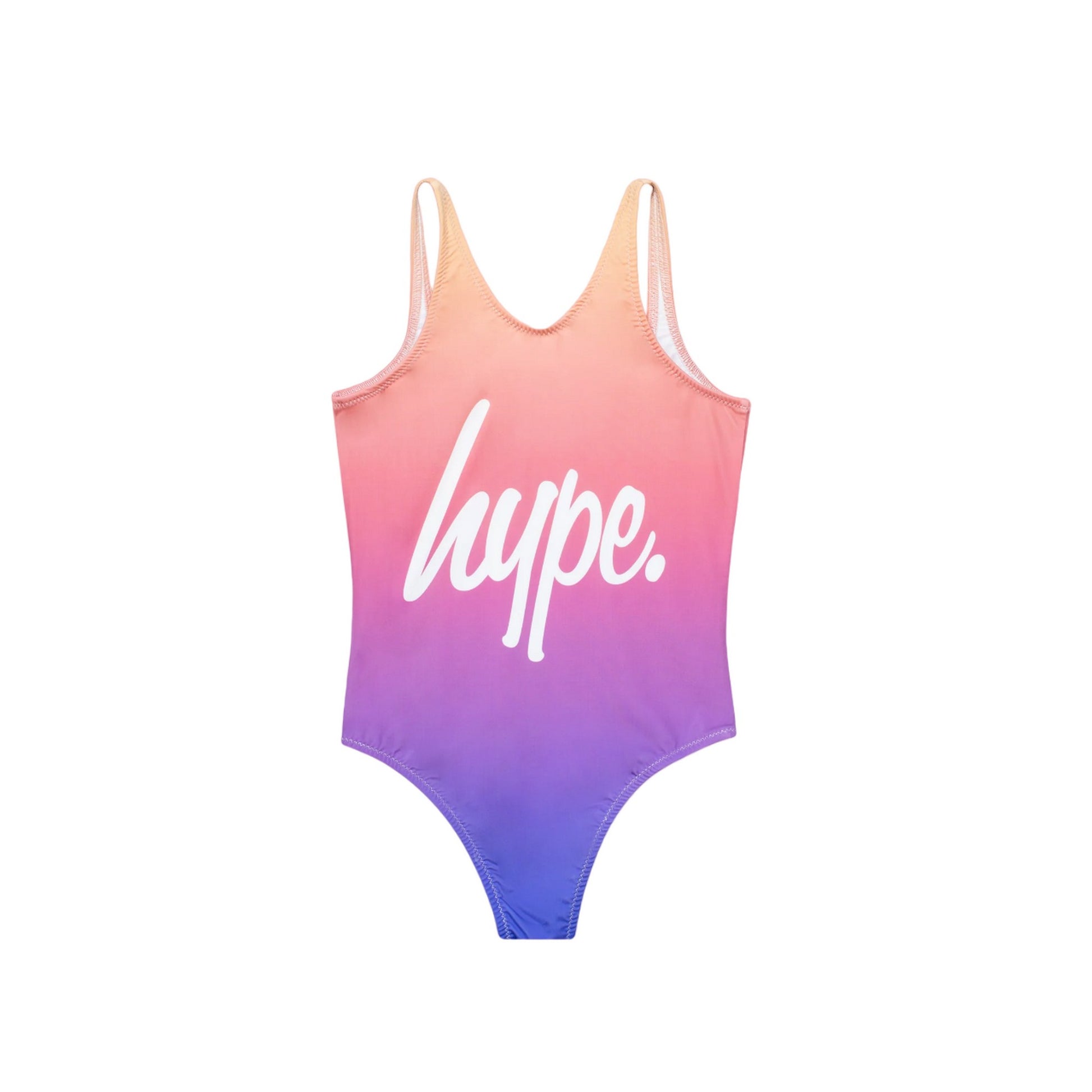Purple-Yellow - Front - Hype Girls Fade Script One Piece Swimsuit