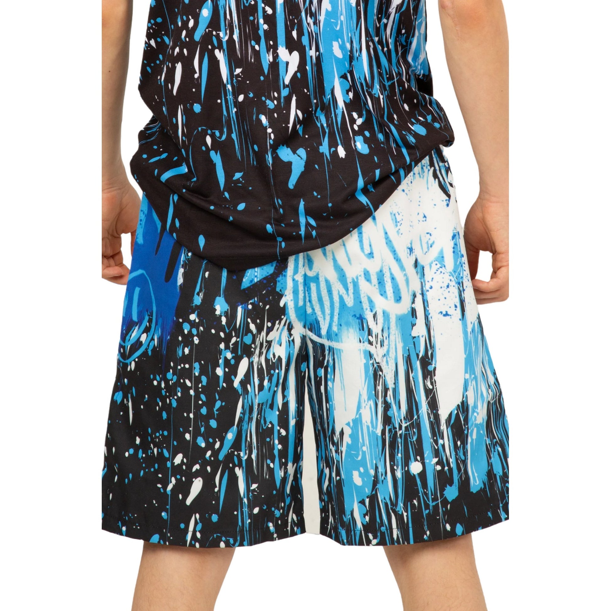 Black-Blue-White - Back - Hype Boys Graffiti Drips Casual Shorts