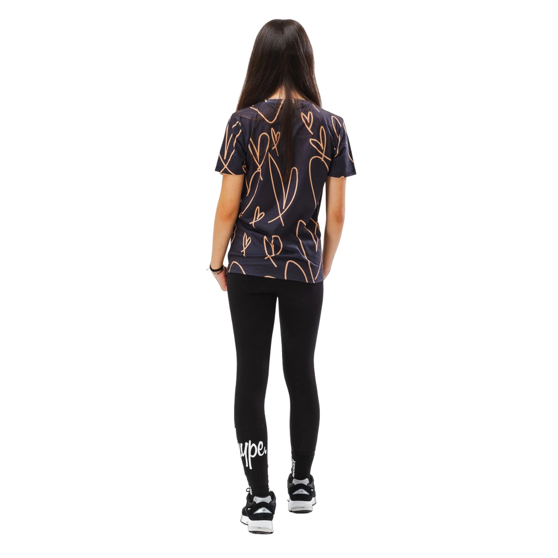 Black-Brown - Back - Hype Girls Scribble Hearts T-Shirt