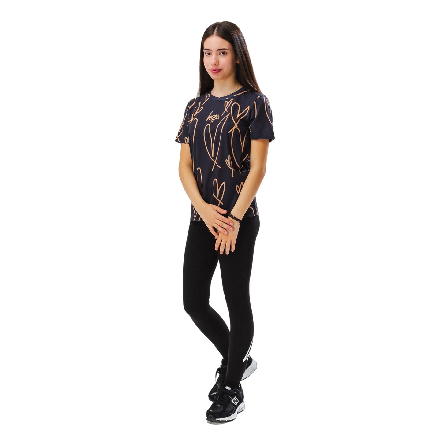 Black-Brown - Lifestyle - Hype Girls Scribble Hearts T-Shirt