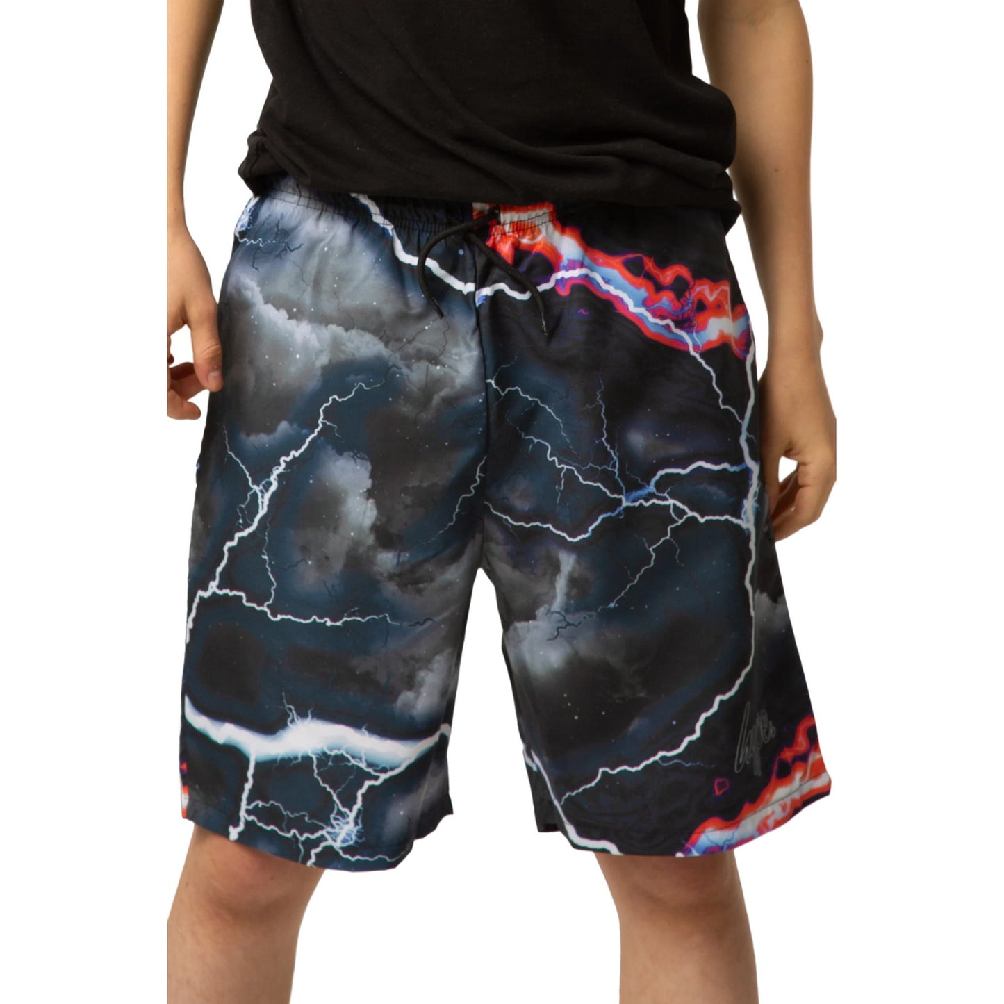 Black-Orange-White - Side - Hype Boys Smokey Storm Script Swim Shorts