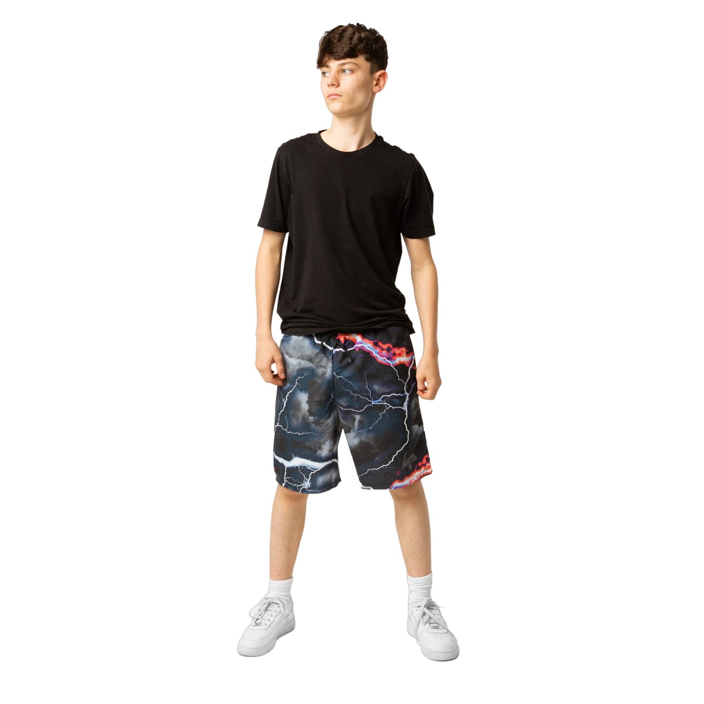 Black-Orange-White - Lifestyle - Hype Boys Smokey Storm Script Swim Shorts