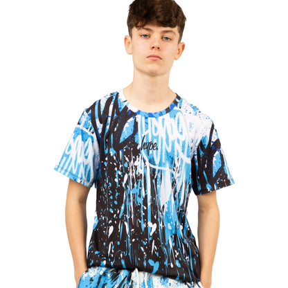 Blue-White-Black - Side - Hype Boys Graffiti Drips T-Shirt