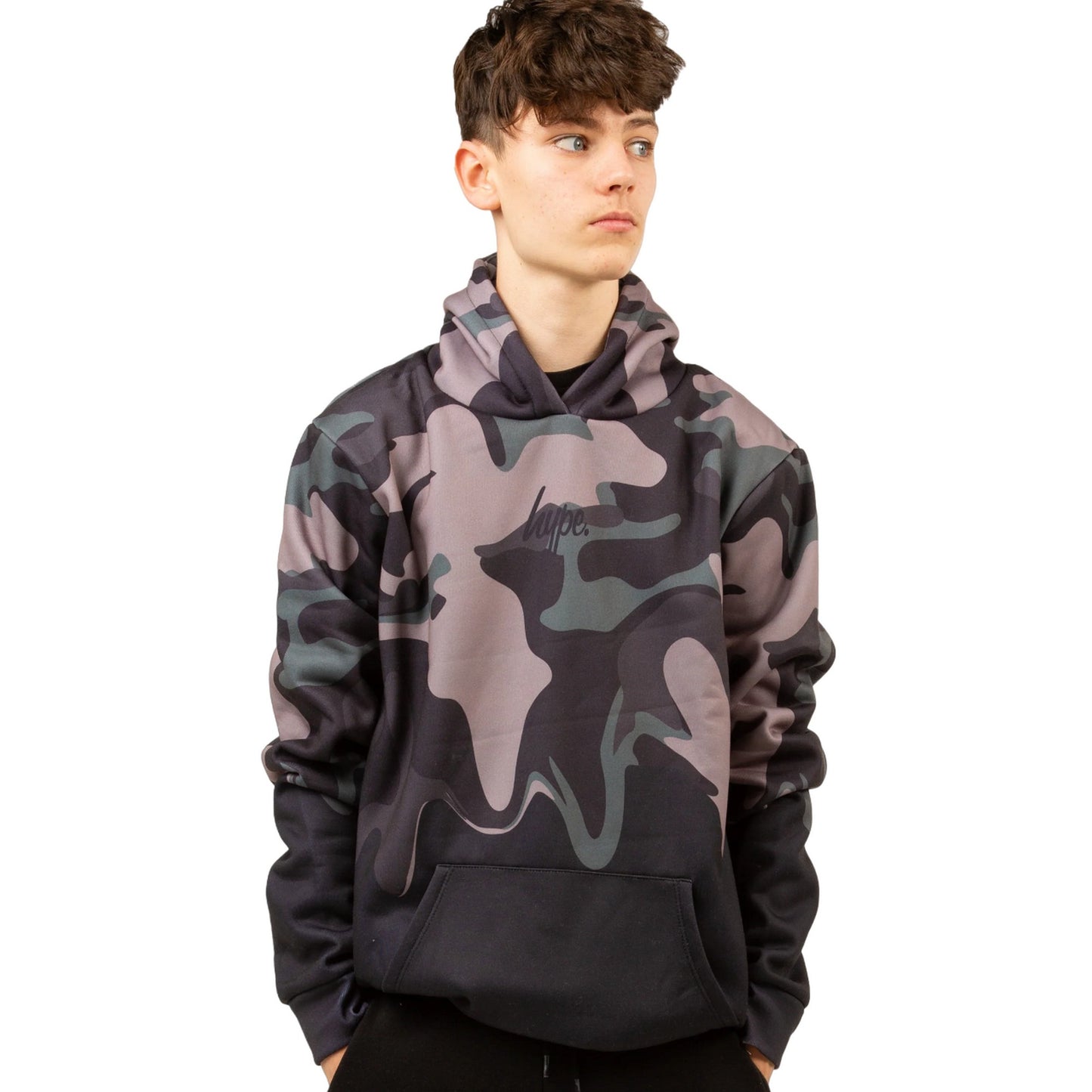 Khaki Green-Black - Side - Hype Boys Camo Drips Hoodie