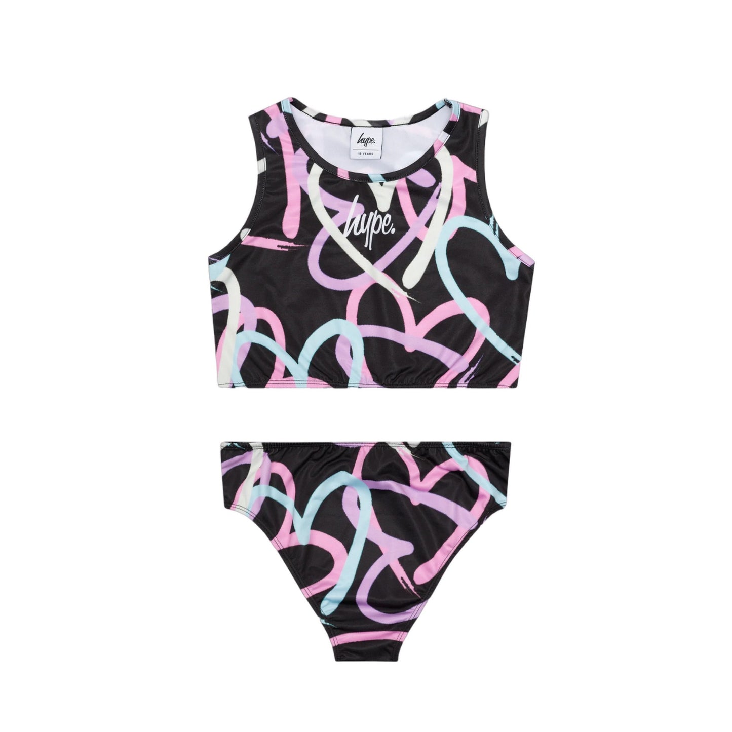 Black-Multicoloured - Front - Hype Girls Pastel Heart Bikini