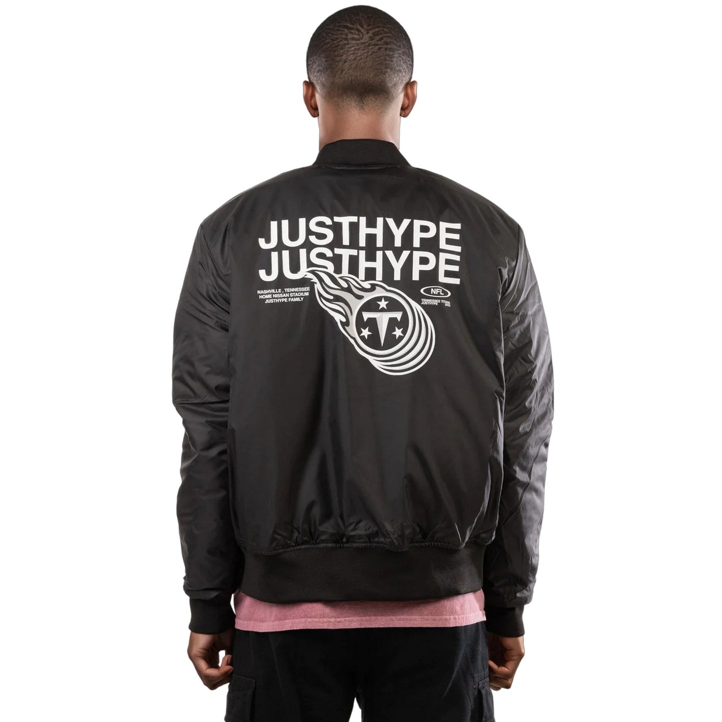 Black - Back - Hype Unisex Adult Tennessee Titans NFL Bomber Jacket