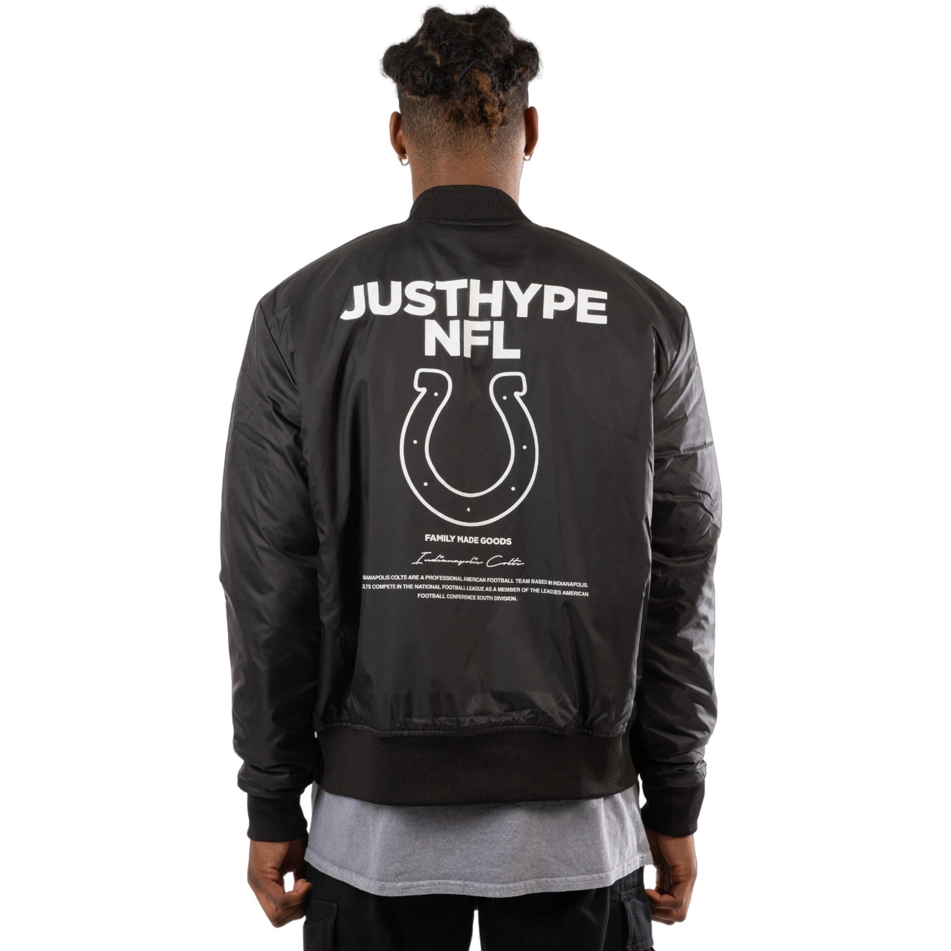 Black - Back - Hype Unisex Adult Indianapolis Colts NFL Bomber Jacket