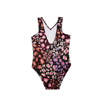 Purple - Back - Hype Girls Leopard Print One Piece Swimsuit