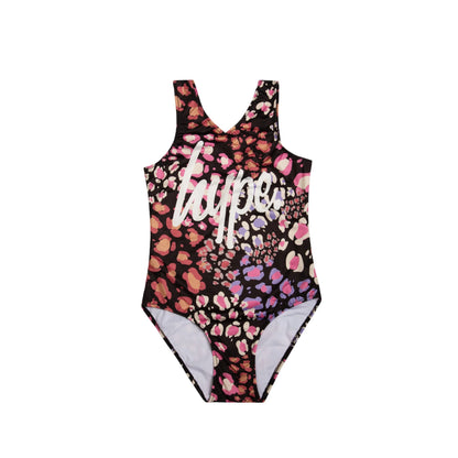 Purple - Front - Hype Girls Leopard Print One Piece Swimsuit