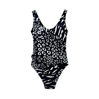 Black-White - Back - Hype Womens-Ladies Mixed Animal Print One Piece Swimsuit
