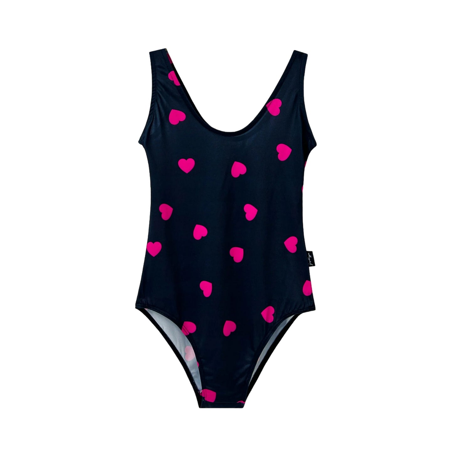 Black-Pink - Front - Hype Womens-Ladies Scatter Heart One Piece Swimsuit