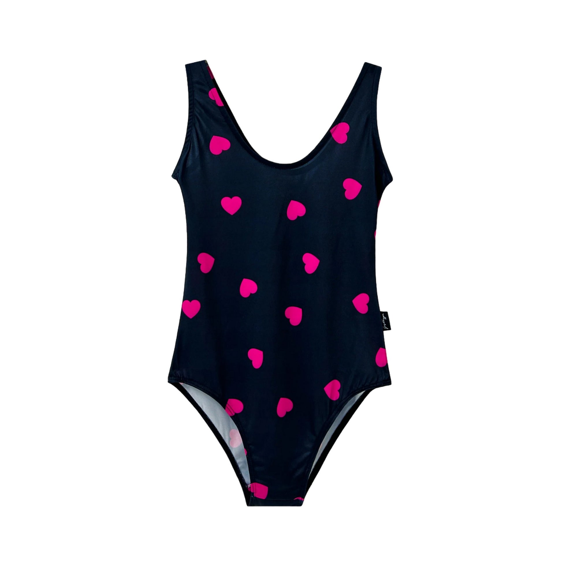 Black-Pink - Front - Hype Womens-Ladies Scatter Heart One Piece Swimsuit