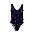 Black-Pink - Front - Hype Womens-Ladies Scatter Heart One Piece Swimsuit