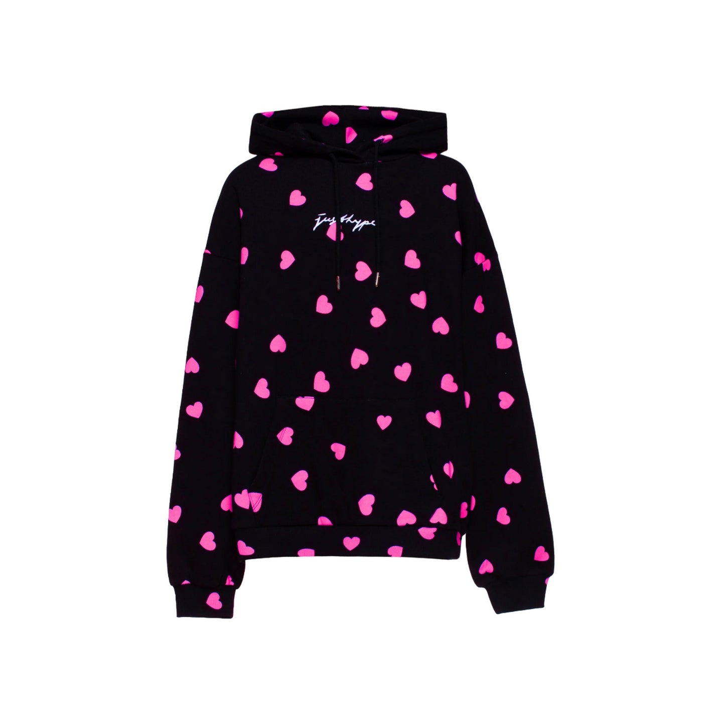 Black-Pink - Front - Hype Womens-Ladies Scatter Heart Scribble Hoodie