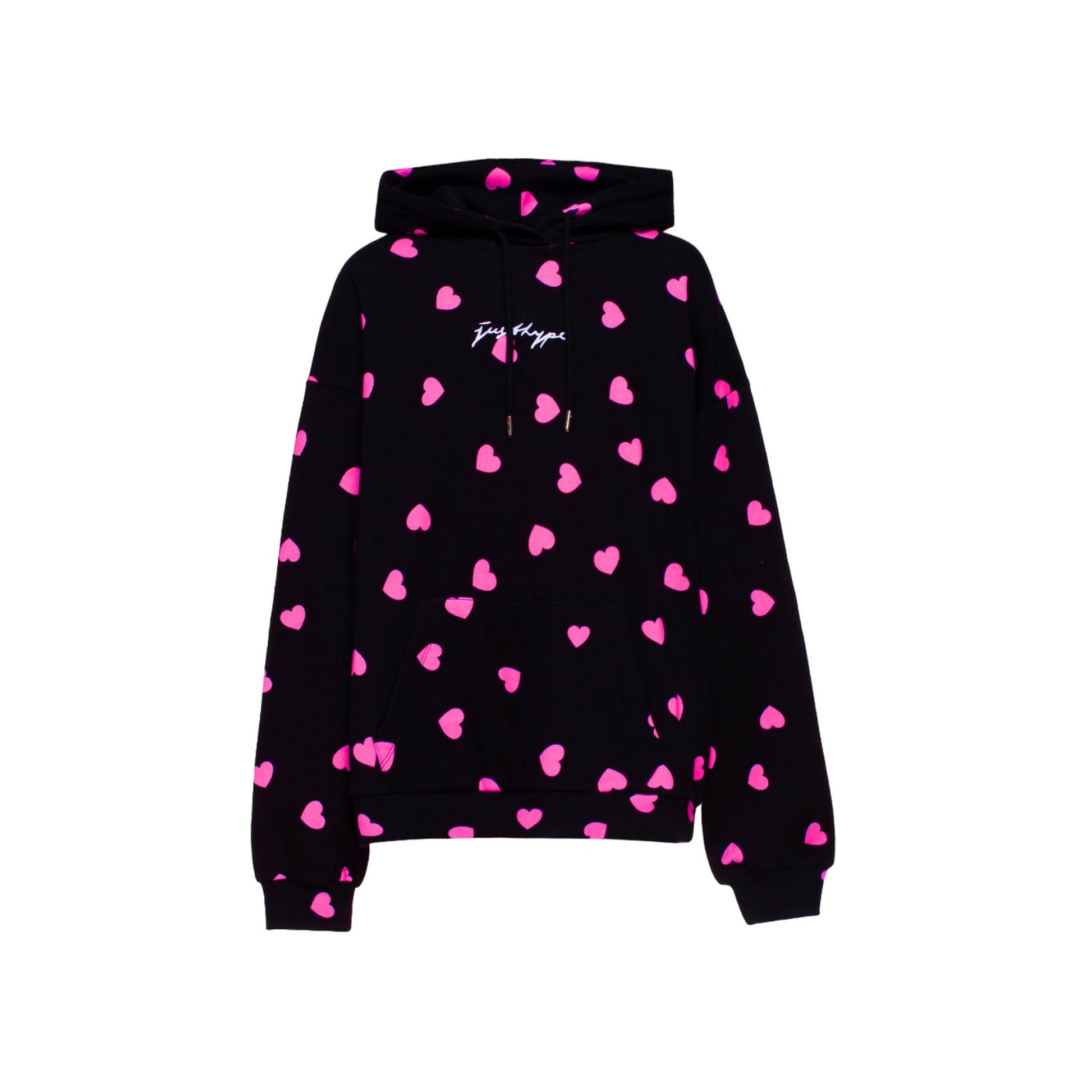 Black-Pink - Front - Hype Womens-Ladies Scatter Heart Scribble Hoodie