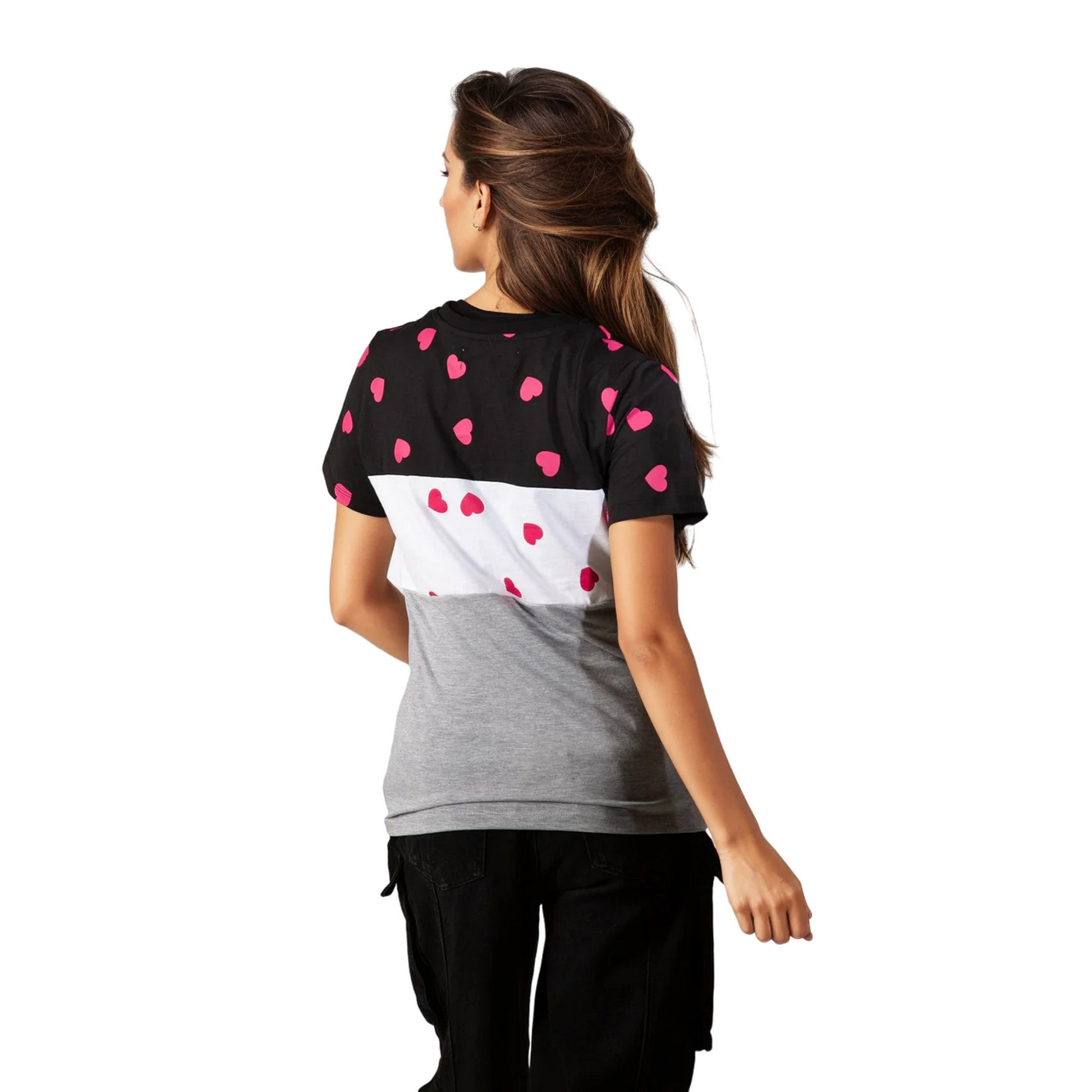 Black-White-Grey - Back - Hype Womens-Ladies Tri Scatter Heart Scribble T-Shirt