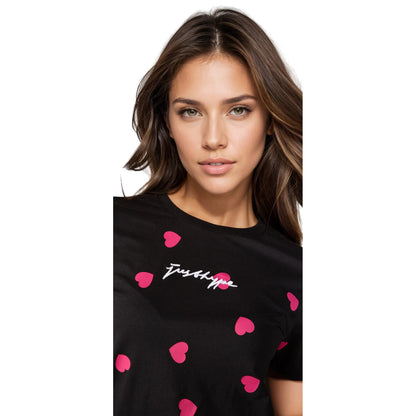 Black-Pink - Side - Hype Womens-Ladies Scatter Heart Scribble T-Shirt