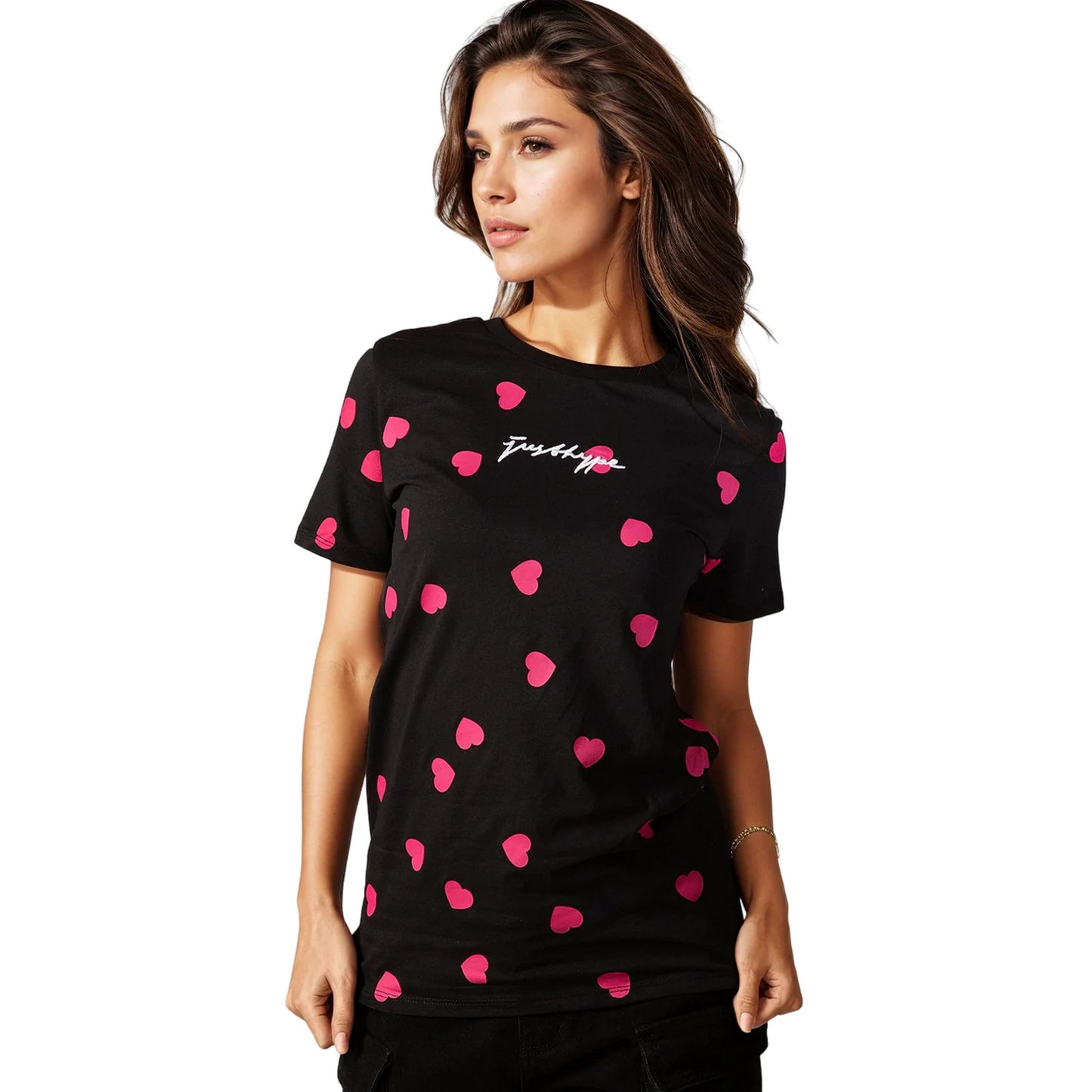 Black-Pink - Lifestyle - Hype Womens-Ladies Scatter Heart Scribble T-Shirt