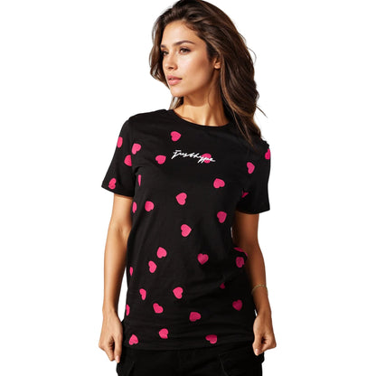 Black-Pink - Lifestyle - Hype Womens-Ladies Scatter Heart Scribble T-Shirt