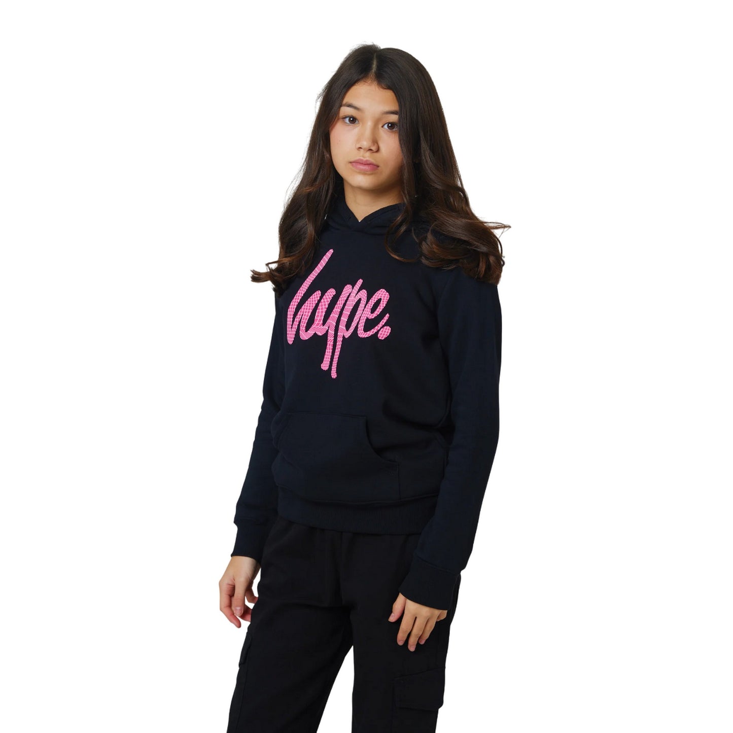 Black - Pack Shot - Hype Girls Wave Script Hoodie