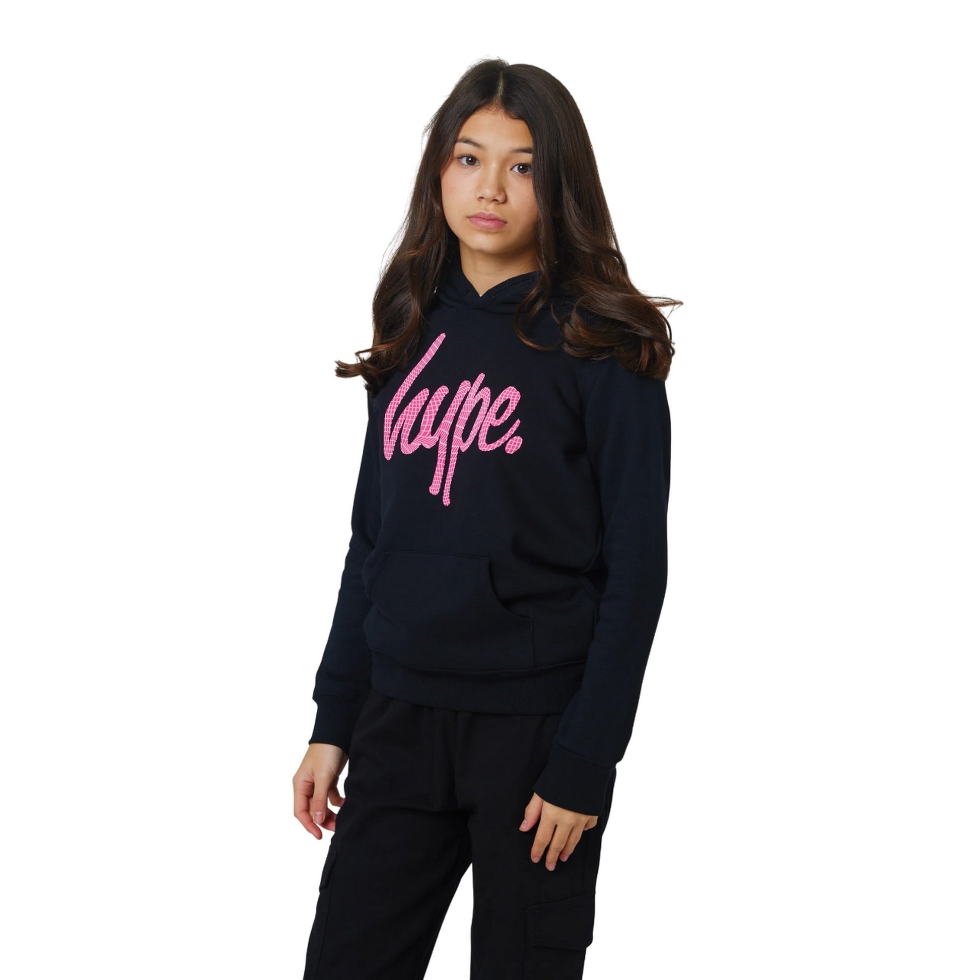 Black - Pack Shot - Hype Girls Wave Script Hoodie