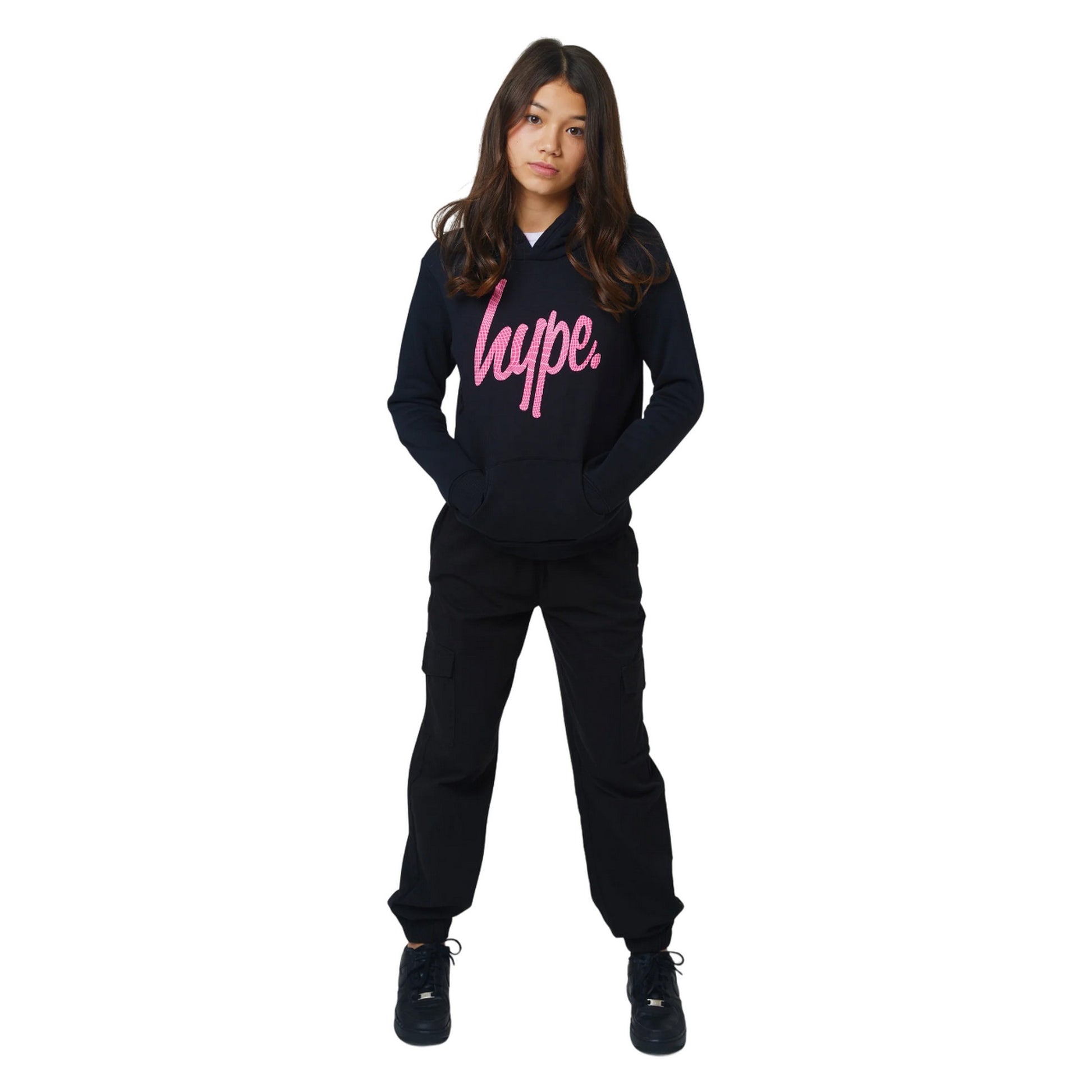 Black - Close up - Hype Girls Wave Script Hoodie