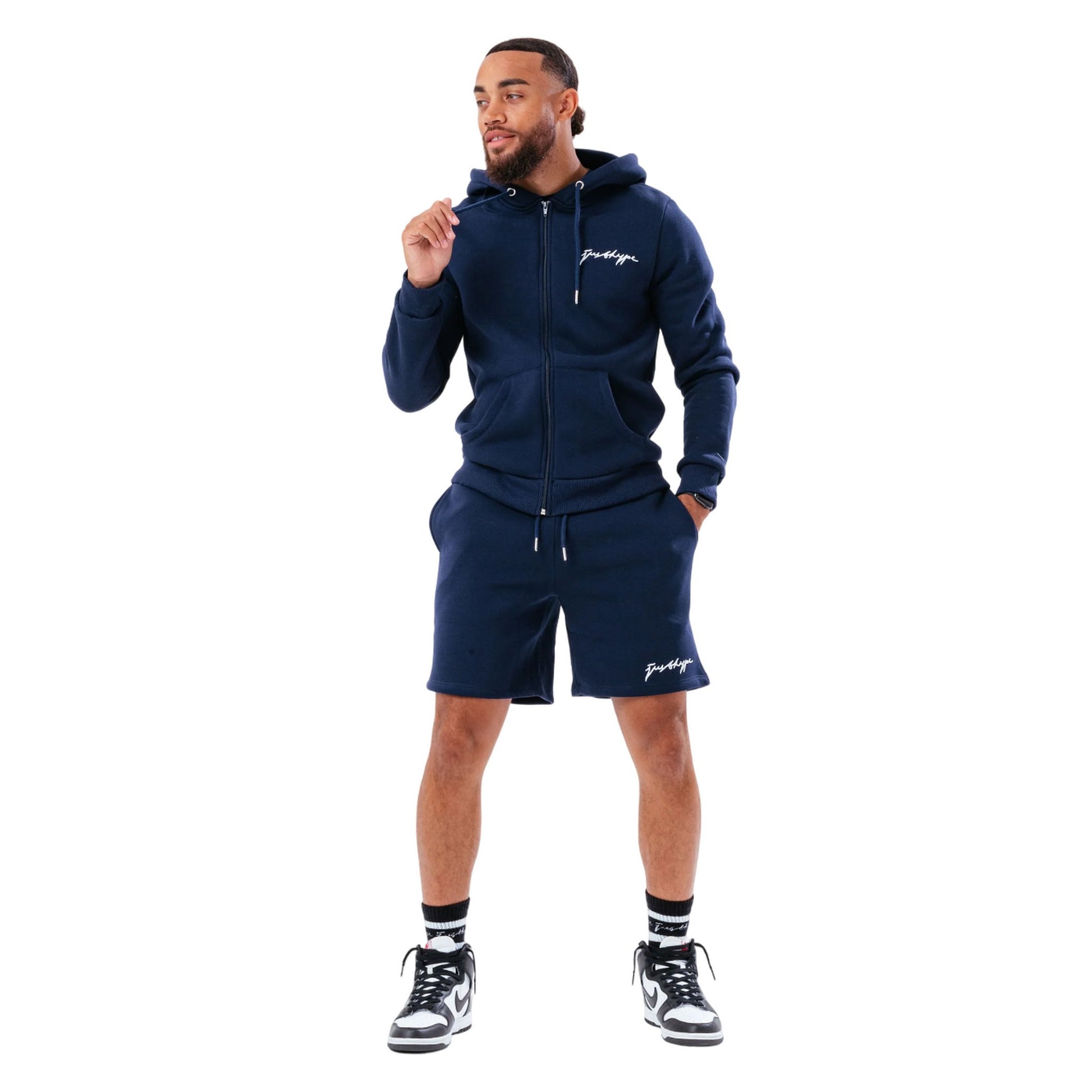 Navy - Side - Hype Mens Scribble Full Zip Hoodie