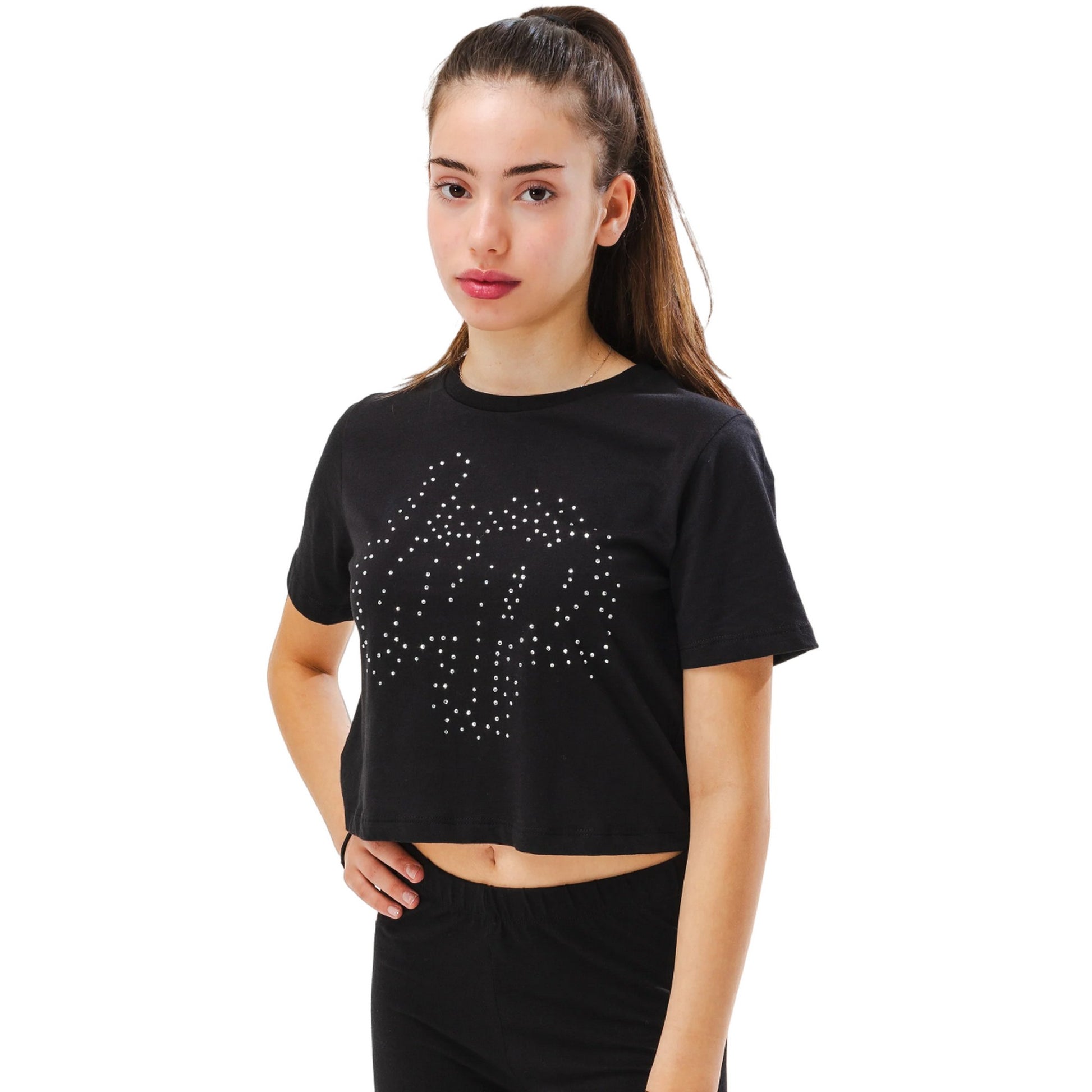 Black - Front - Hype Girls Diamante Crop T-Shirt