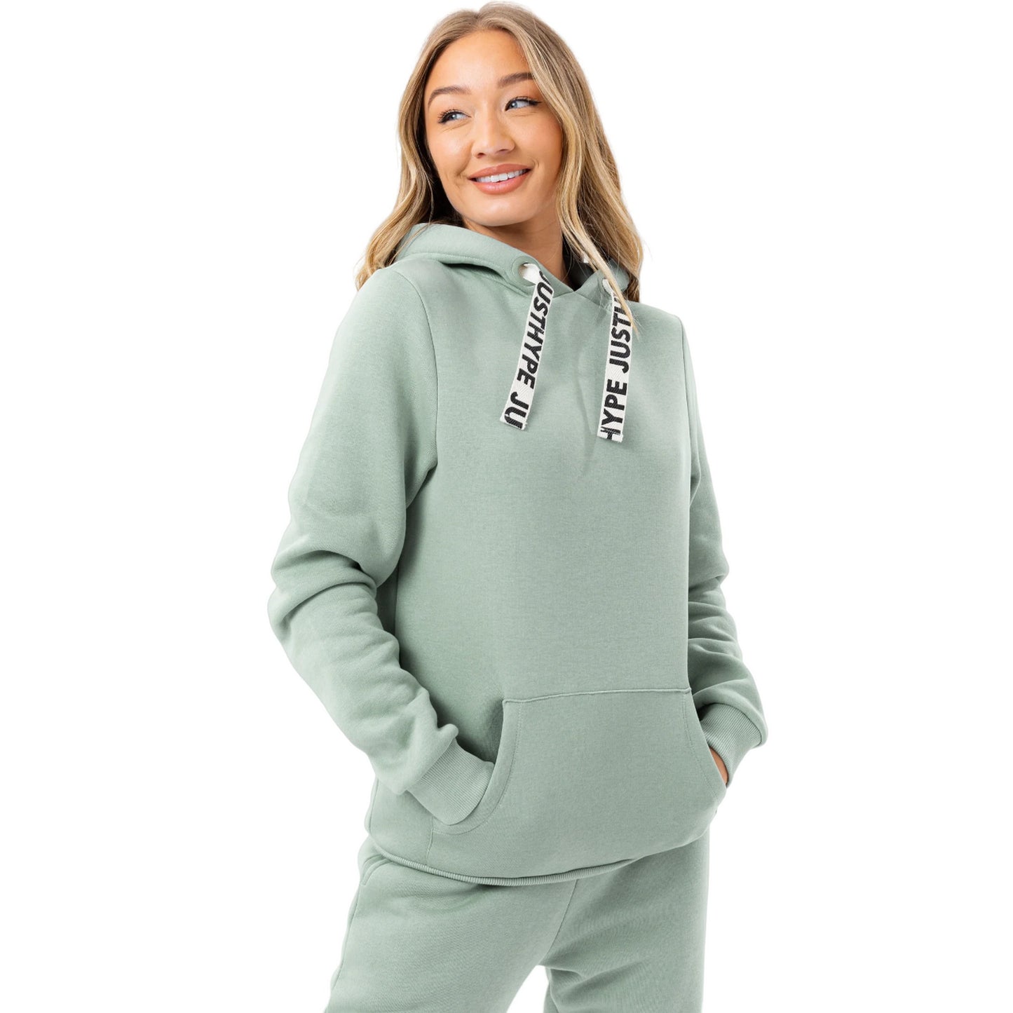 Seafoam - Front - Hype Womens-Ladies Branded Drawcord Pullover Hoodie