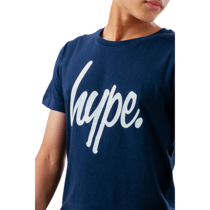 Navy - Side - Hype Childrens-Kids Script T-Shirt