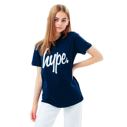 Navy - Front - Hype Childrens-Kids Script T-Shirt