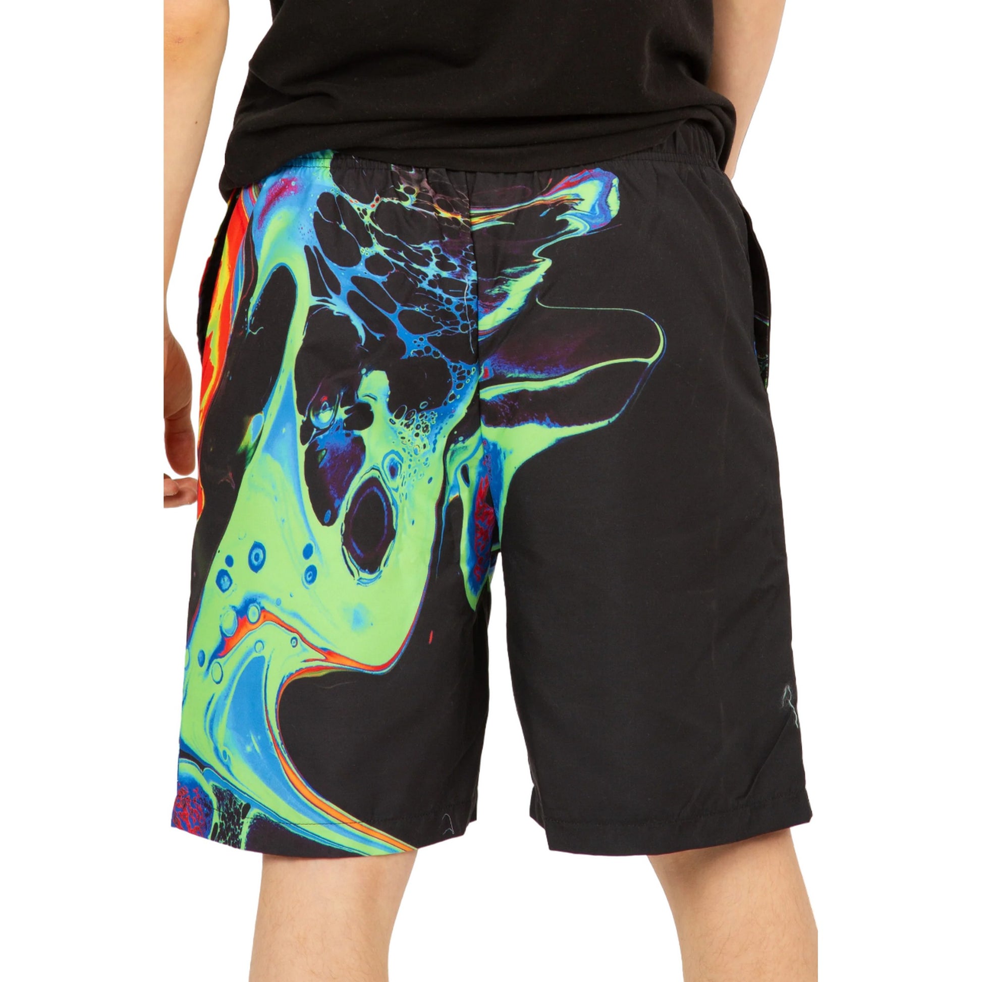 Black-Green-Blue - Back - Hype Boys Marble Ink Mini Script Swim Shorts