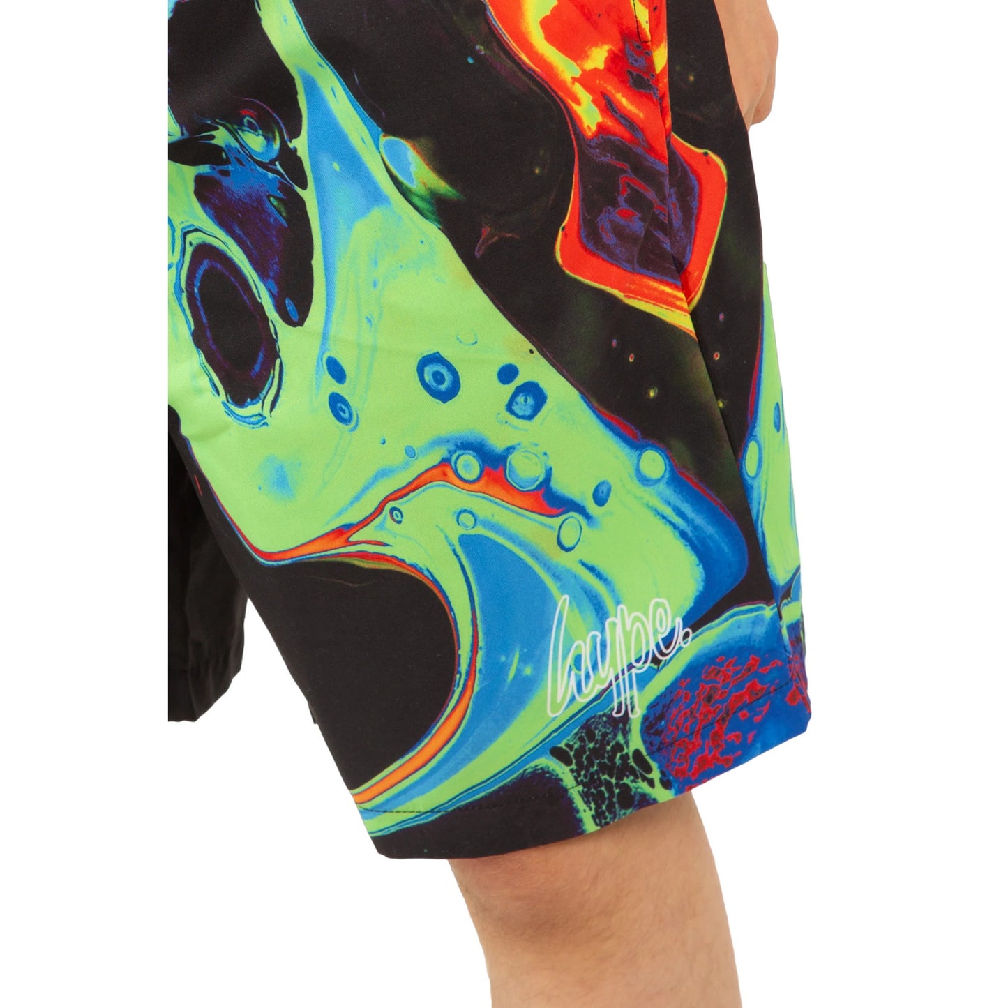 Black-Green-Blue - Side - Hype Boys Marble Ink Mini Script Swim Shorts