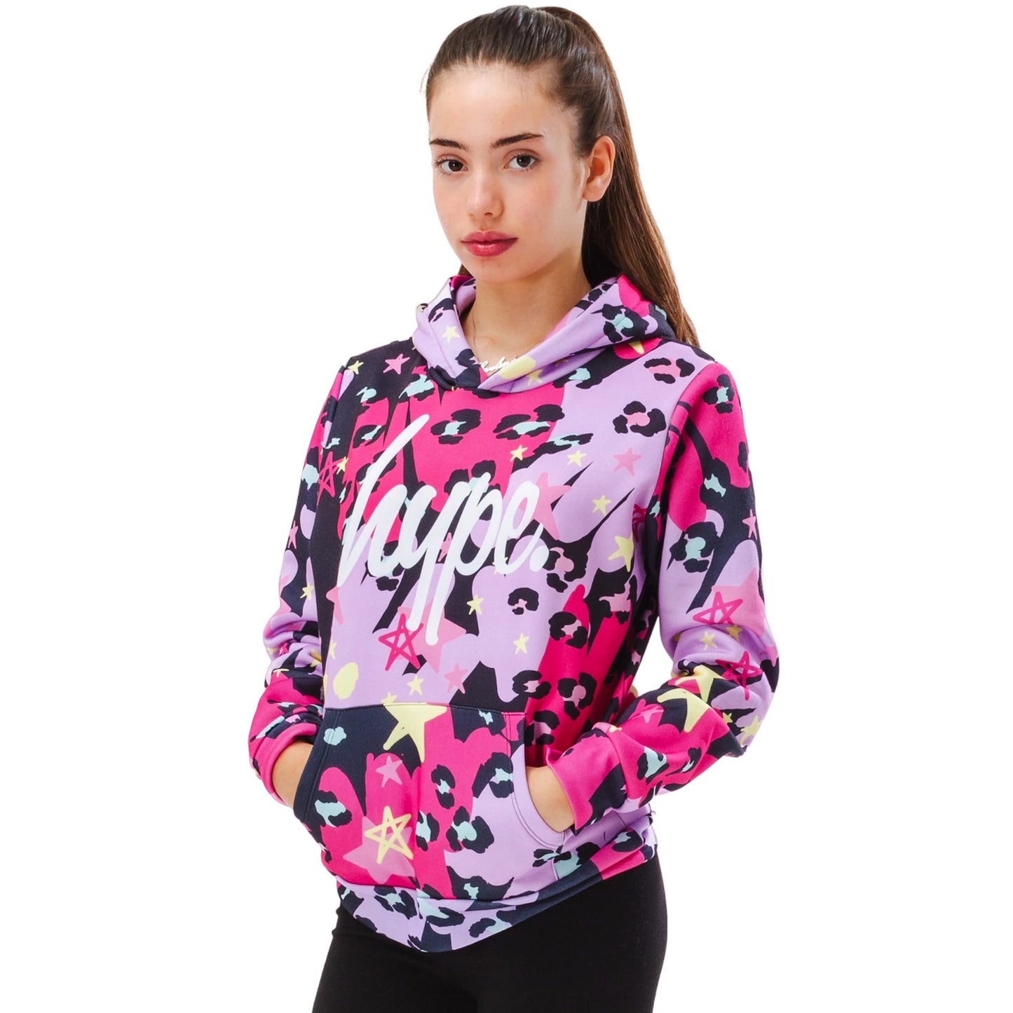 Multicoloured - Front - Hype Girls Leopard Doodle Hoodie