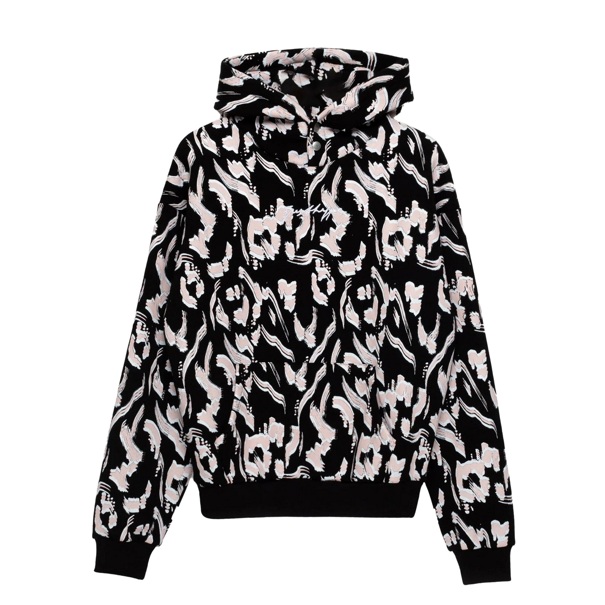 Black - Front - Hype Womens-Ladies Brush Stroke Leopard Print Hoodie