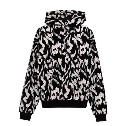 Black - Front - Hype Womens-Ladies Brush Stroke Leopard Print Hoodie