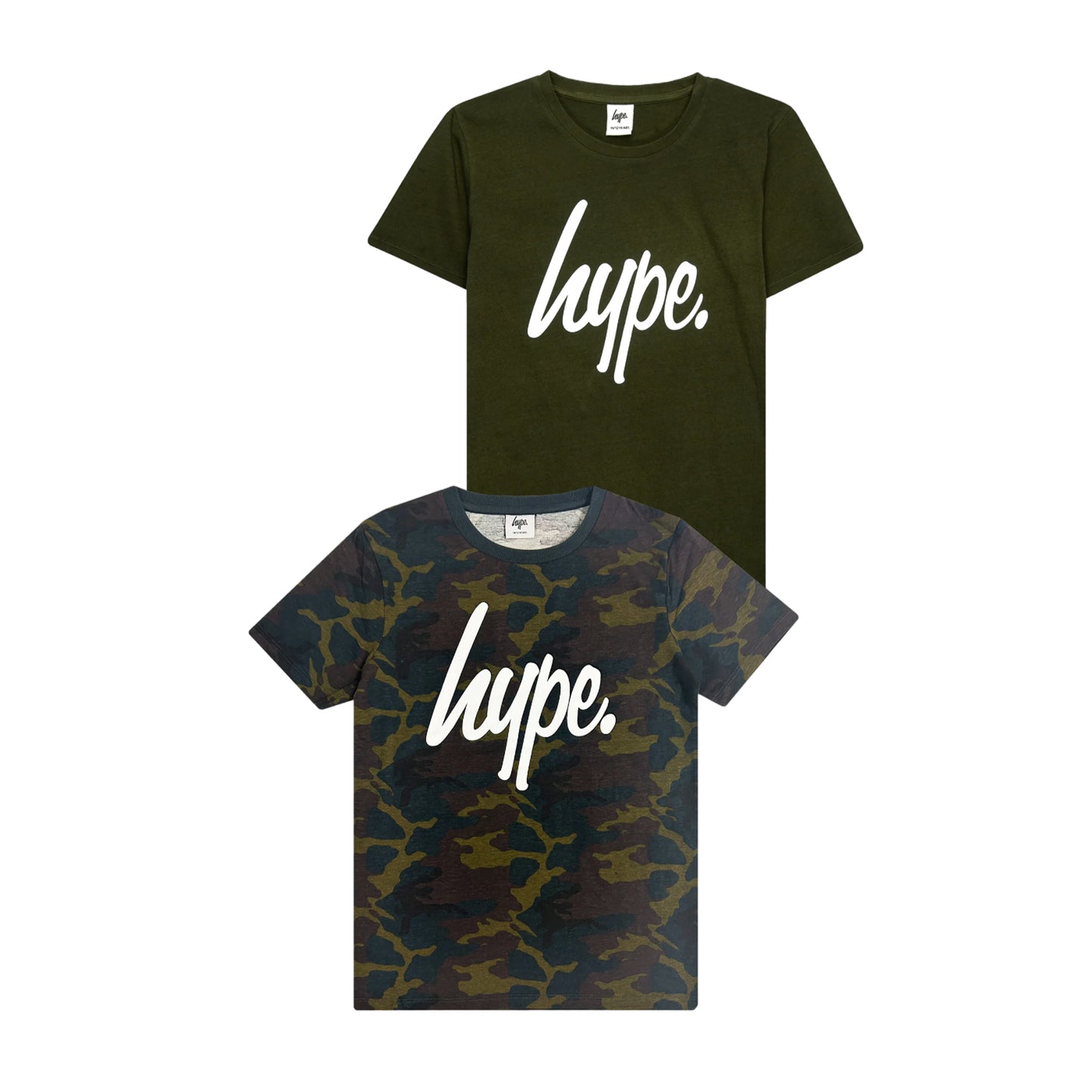 Khaki Green-Black - Front - Hype Boys Camo T-Shirt (Pack of 2)