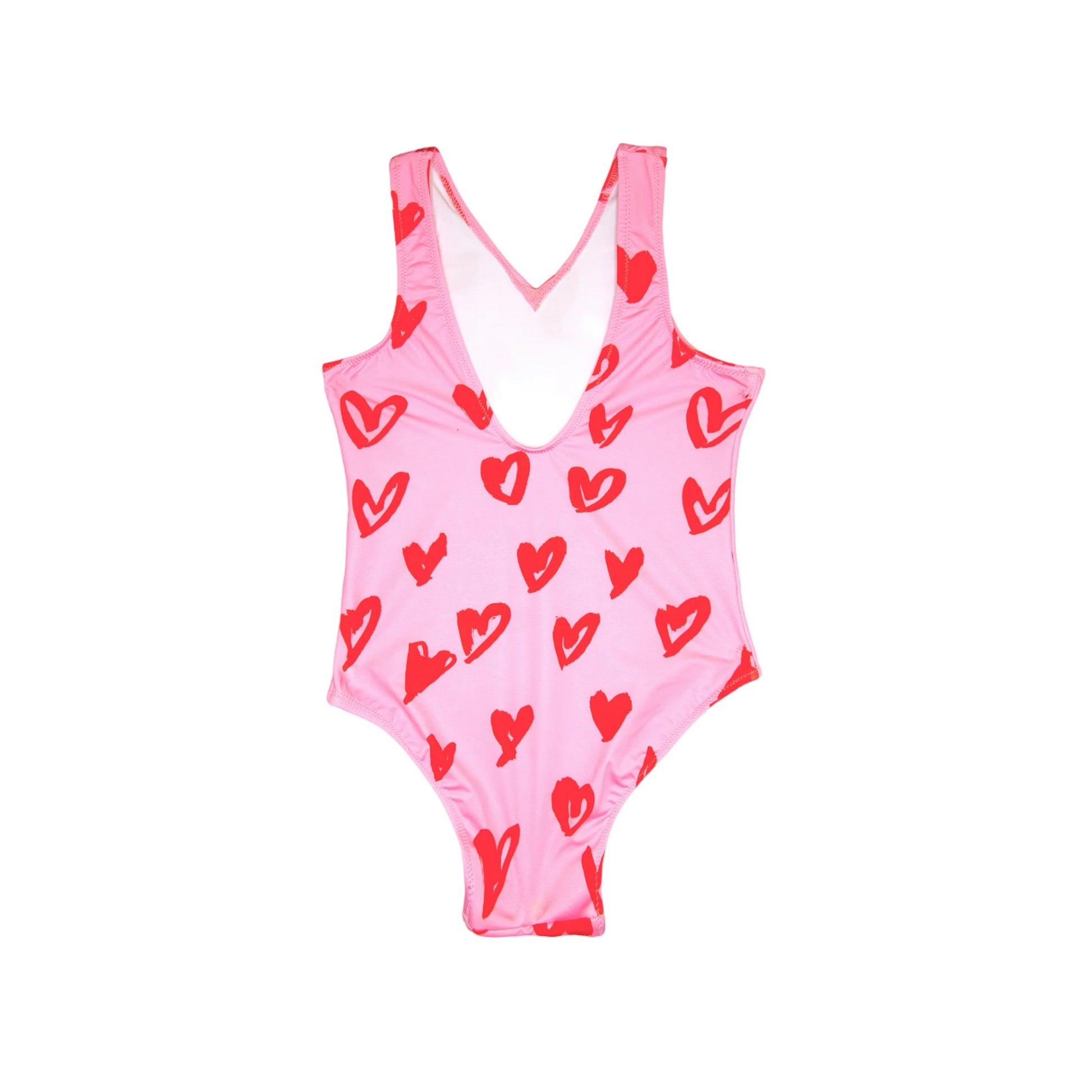 Pink-Red - Back - Hype Girls Scribble Heart One Piece Swimsuit