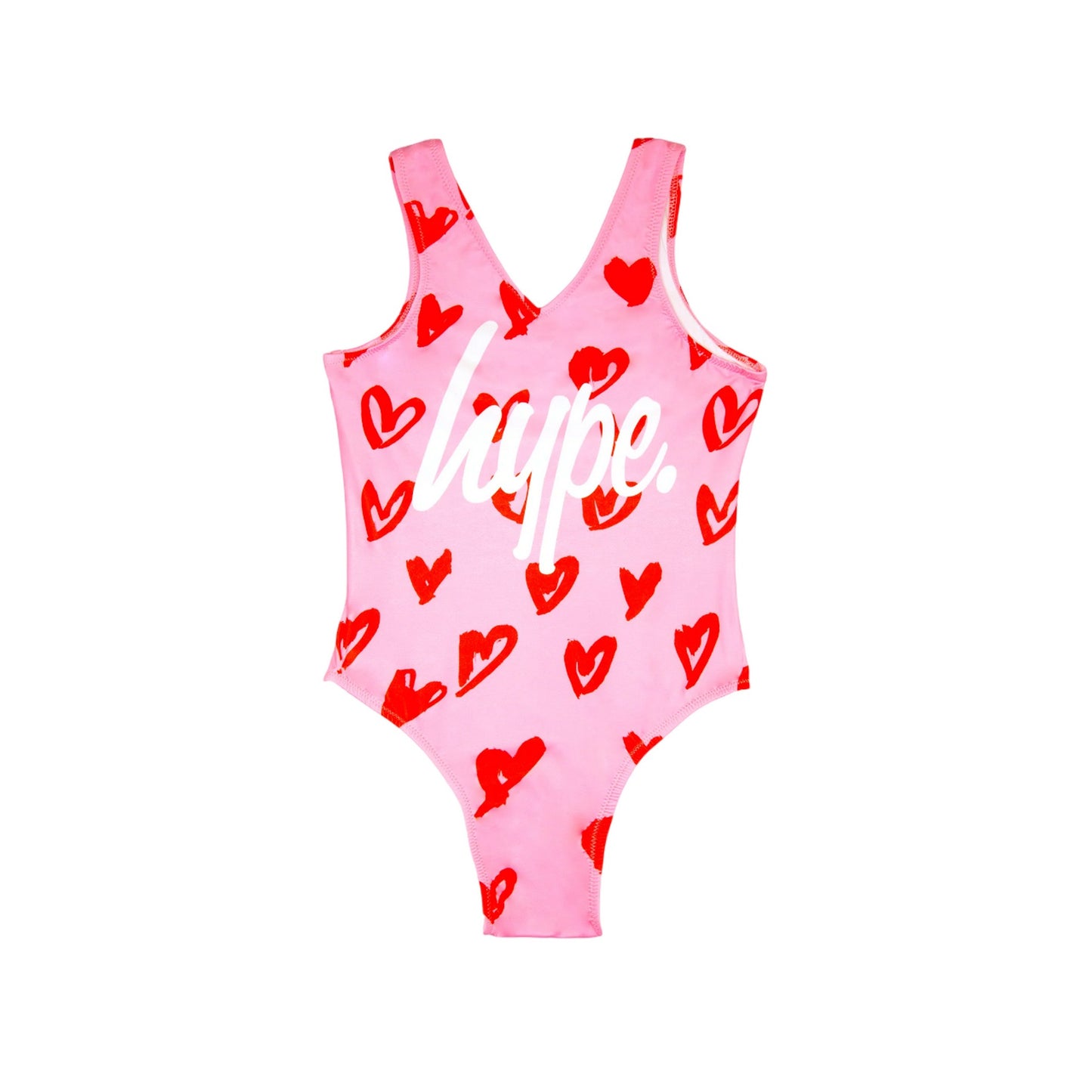 Pink-Red - Front - Hype Girls Scribble Heart One Piece Swimsuit