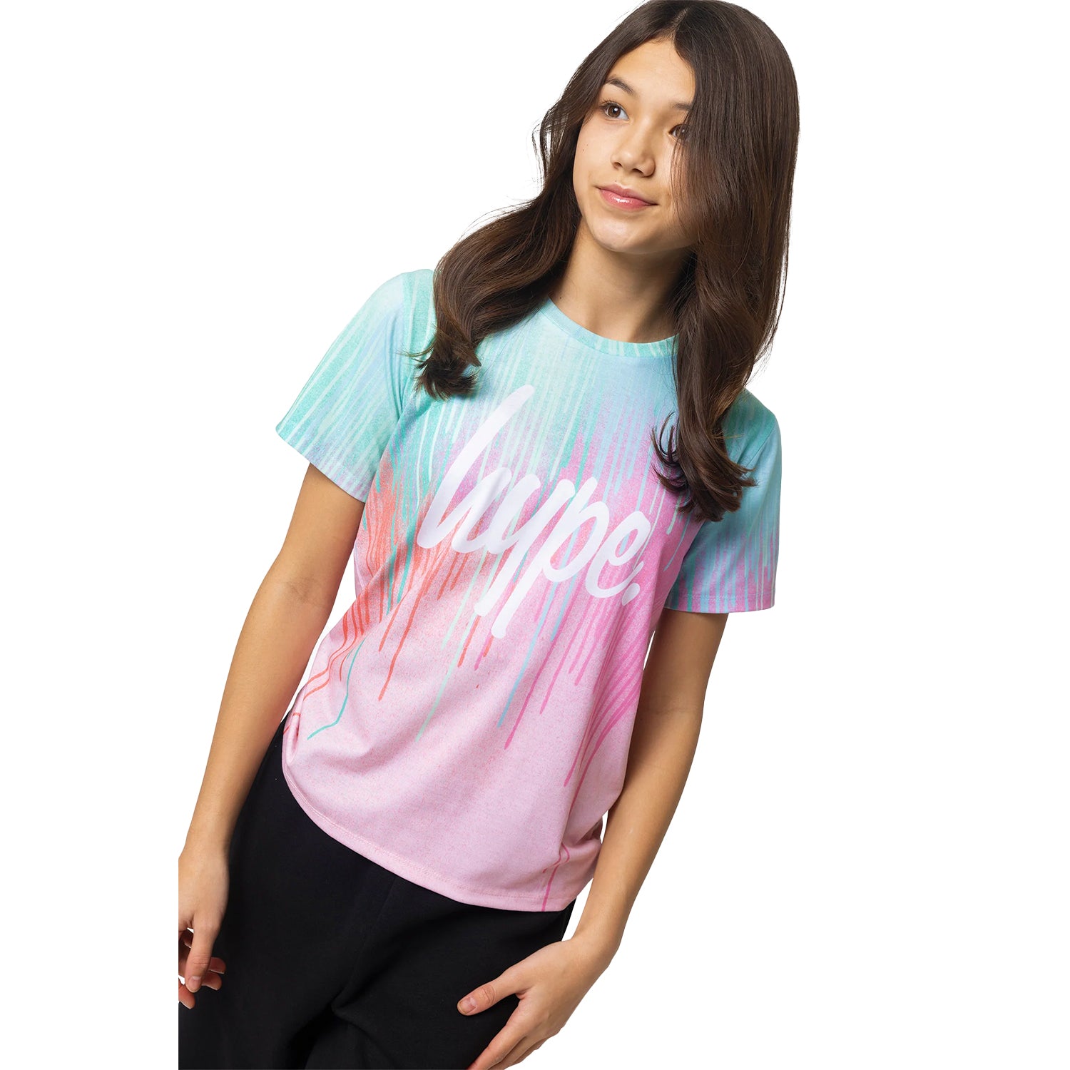 Mint-Pink - Side - Hype Girls Drips T-Shirt