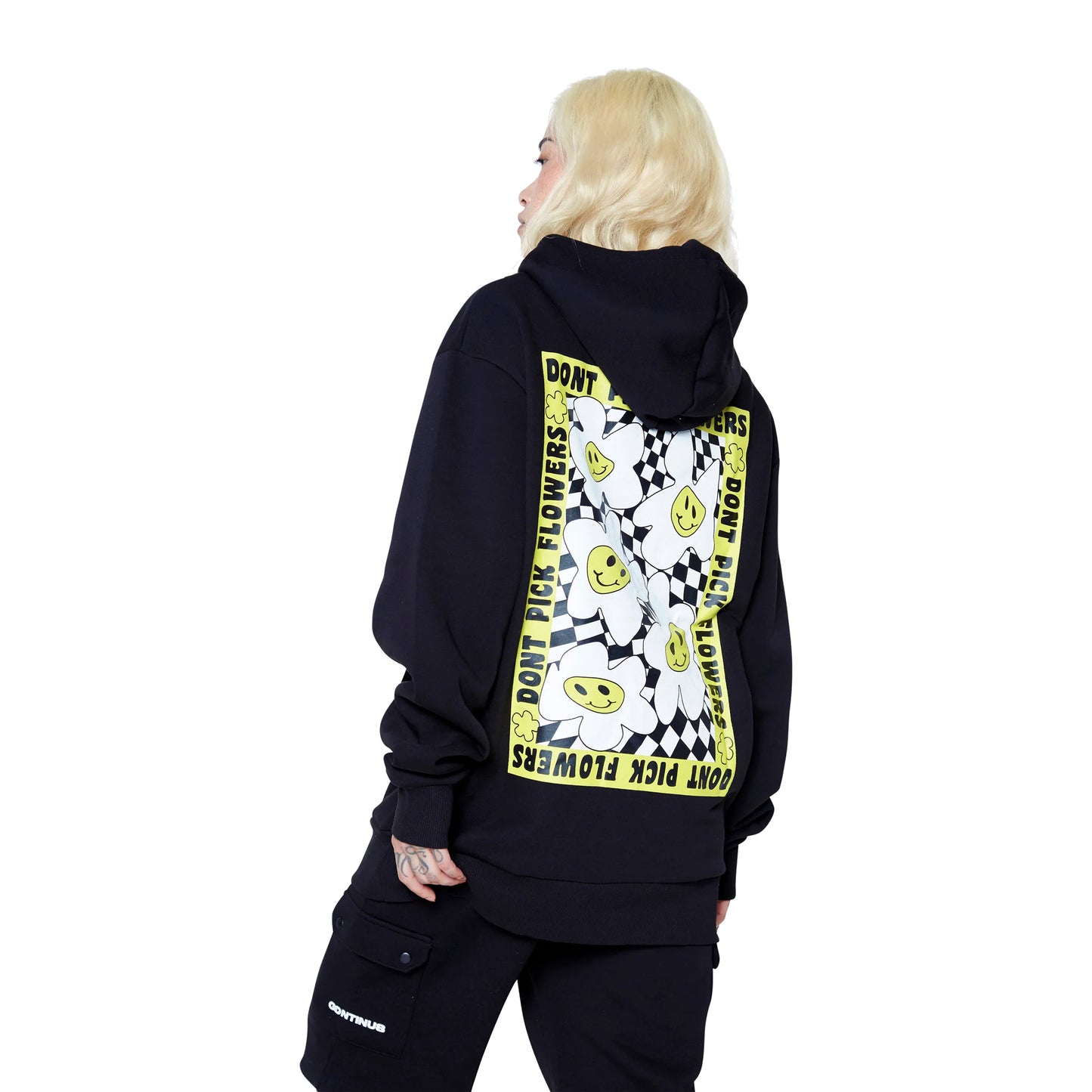 Black - Back - Hype Unisex Adult Dont Pick Flowers Continu8 Boxy Hoodie