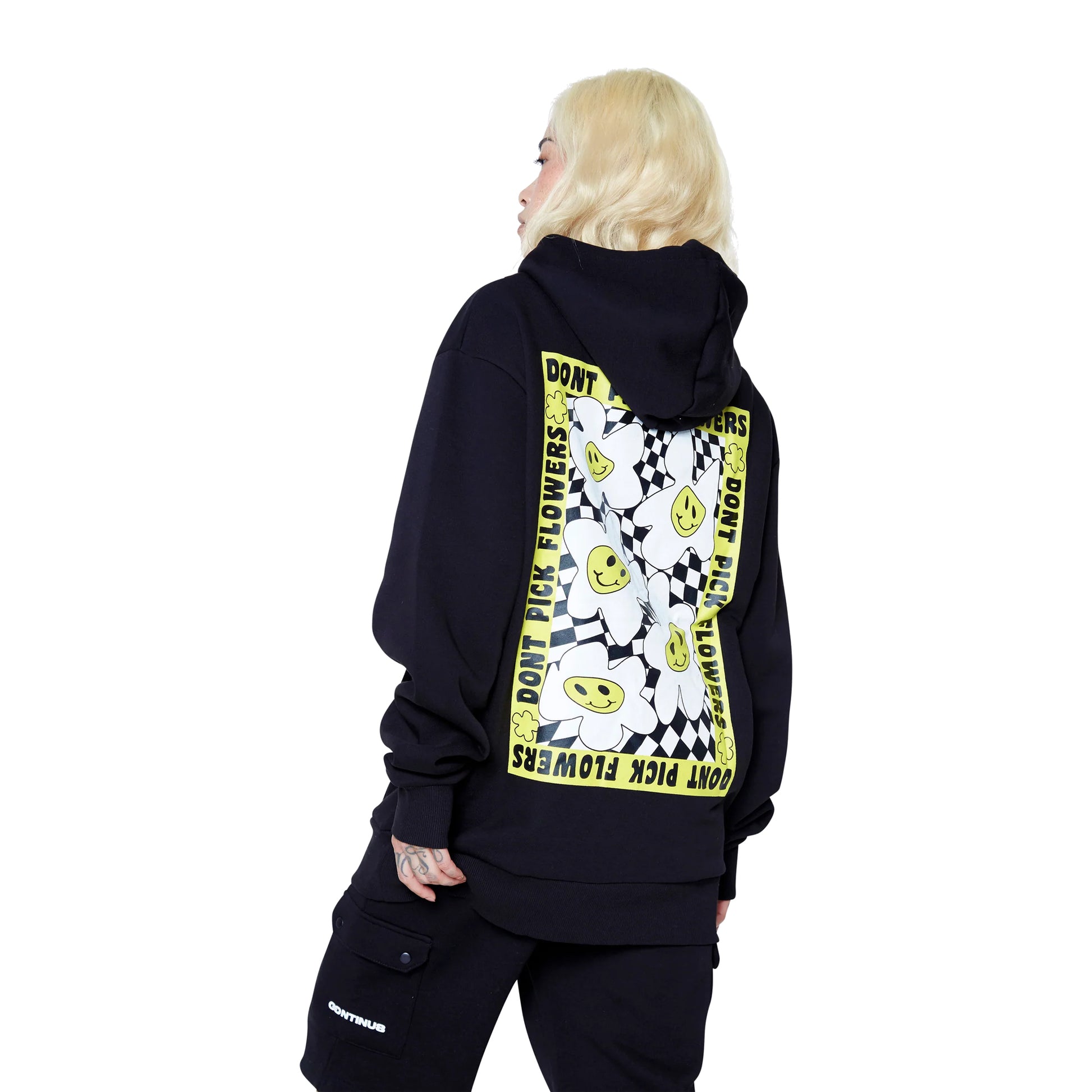 Black - Back - Hype Unisex Adult Dont Pick Flowers Continu8 Boxy Hoodie